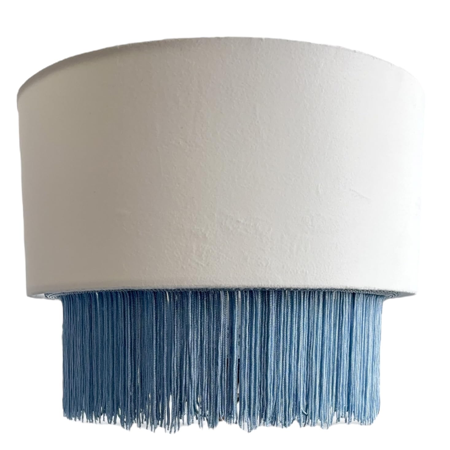 Tristan Home Enhanced Velvet Drum Lamp Shade with Fringe (Cream White and Light Blue (Small))