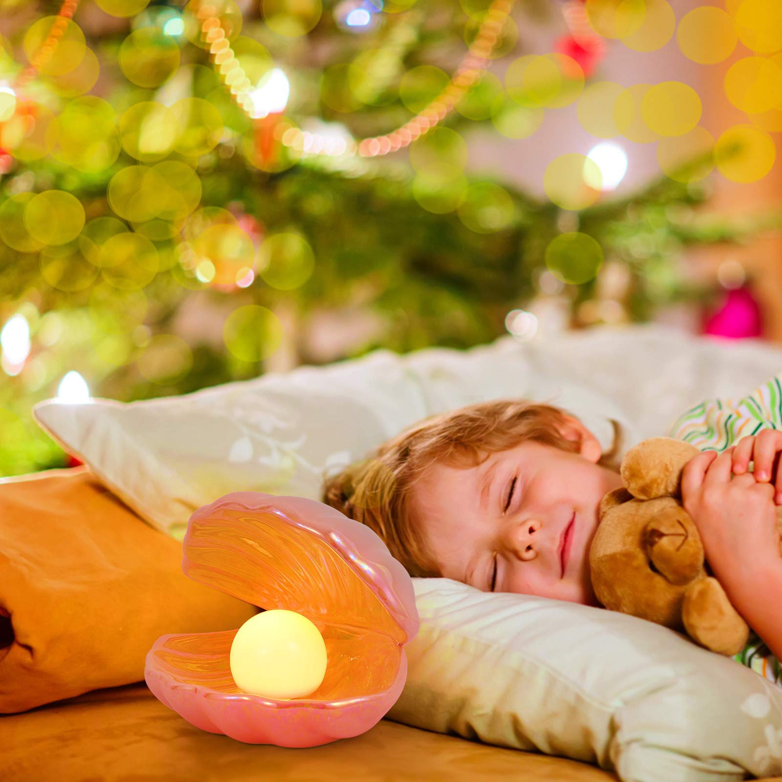 Imikeya Pink Shell Pearl Led Accent Lamp - Portable Night Light & Home Decor For Bedroom, Living Room