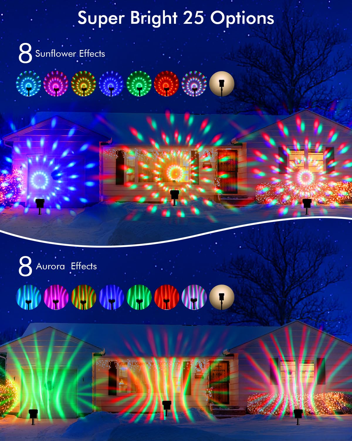 Quntis Solar Spot Lights, 25 Modes Rgb Color Changing, Waterproof Landscape Lights - 4 Pack