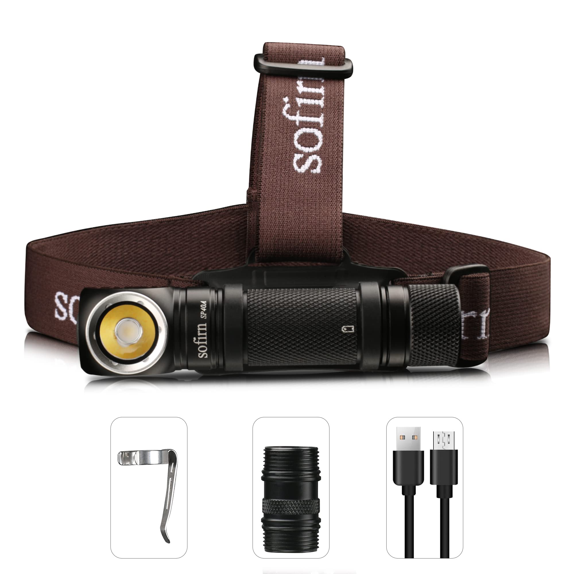 sofirn SP40A Rechargeable Headlamp, 1200 High Lumen Max Flashlight with LH351D 5000K 90 High CRI LED Headlight, TIR Lens, for Ca