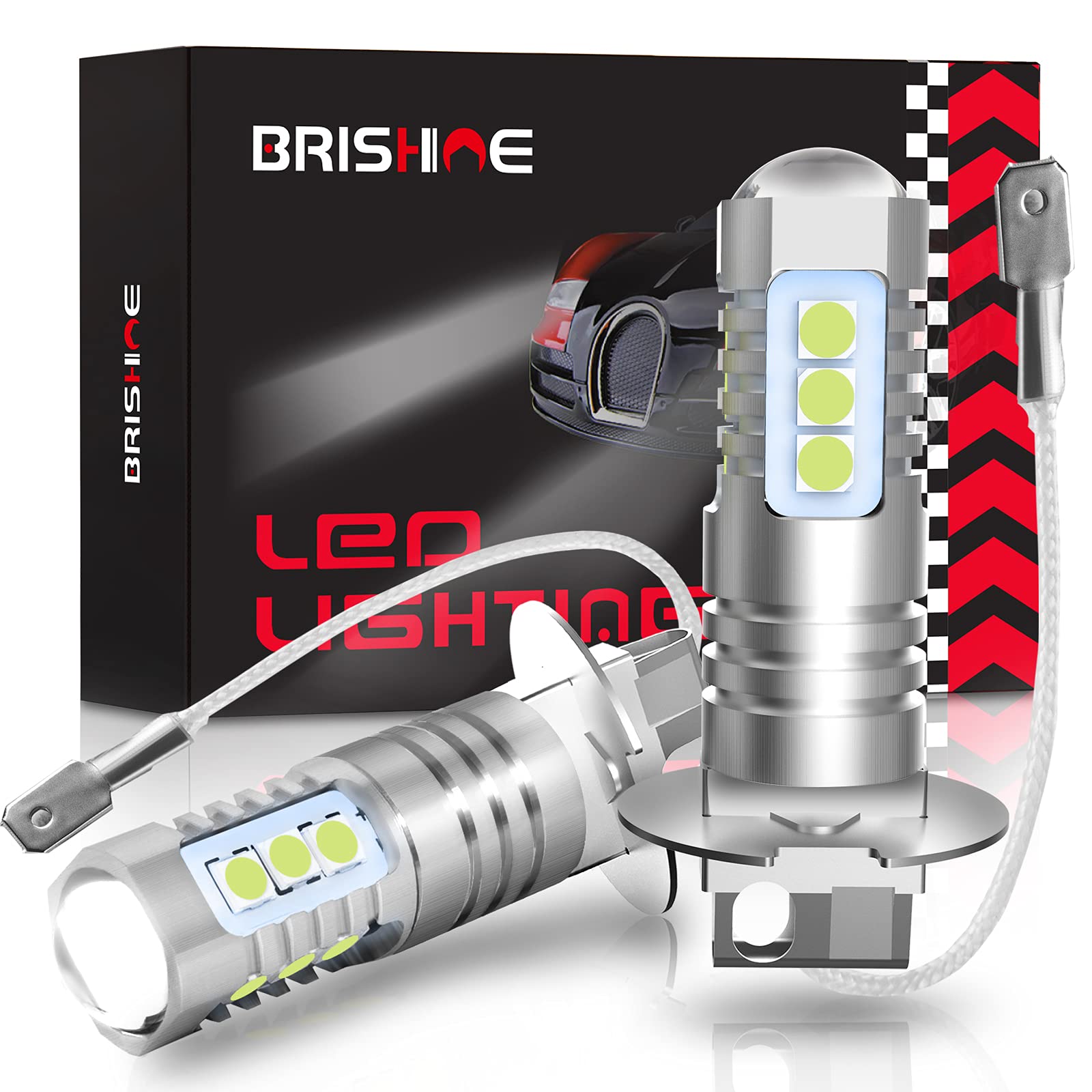 BRISHINE H3 LED Fog Light Bulbs Pack of 2, 3030 Chips, Aluminum, Ice Blue, Model BRI-Fog14SMD3030-H3IB