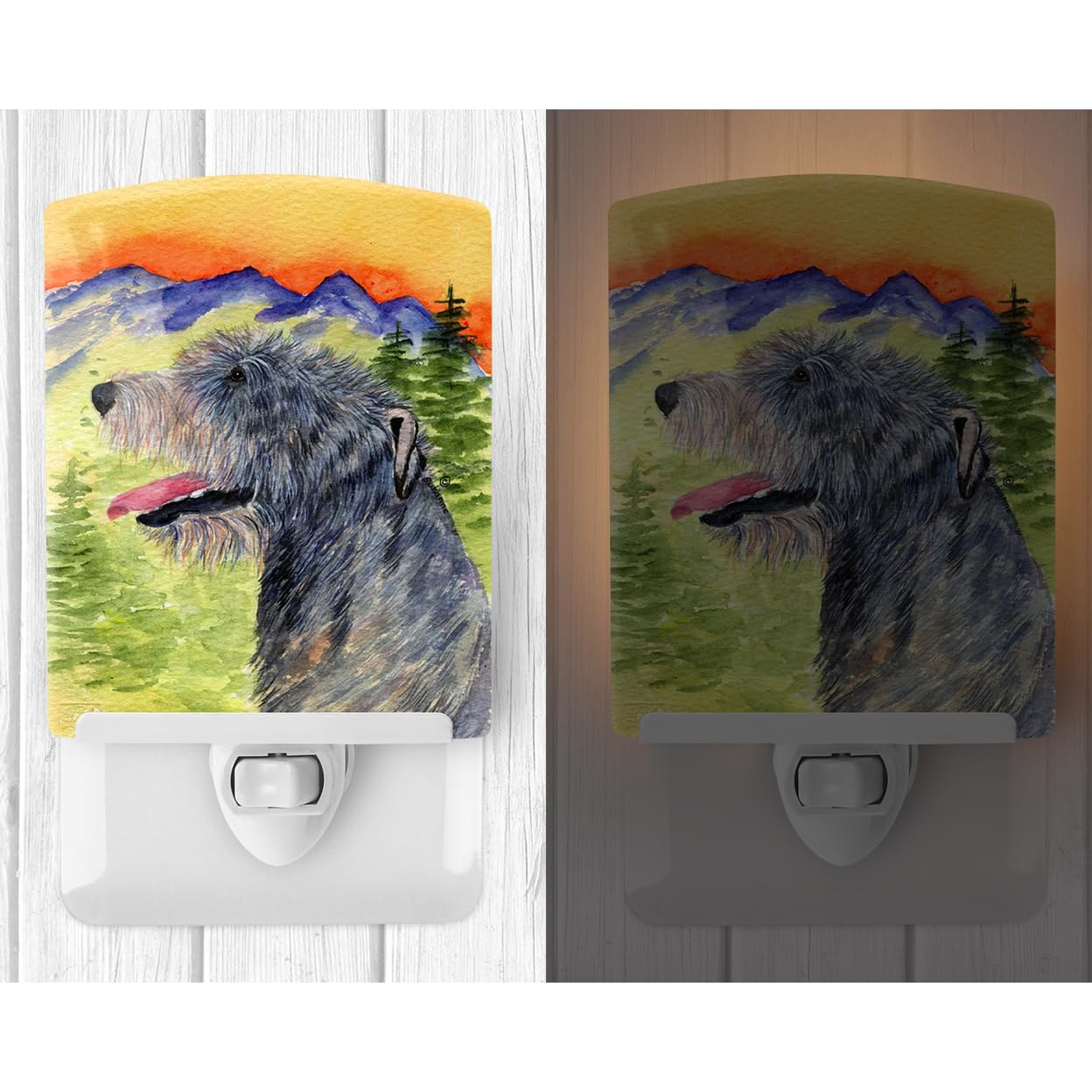 Caroline'S Treasures Ss8209Cnl Irish Wolfhound Ceramic Night Light Compact, Ul-Certified, Ideal For Bedroom, Bathroom, Nursery, Hallway, Kitchen, 6X4X3, Multicolor