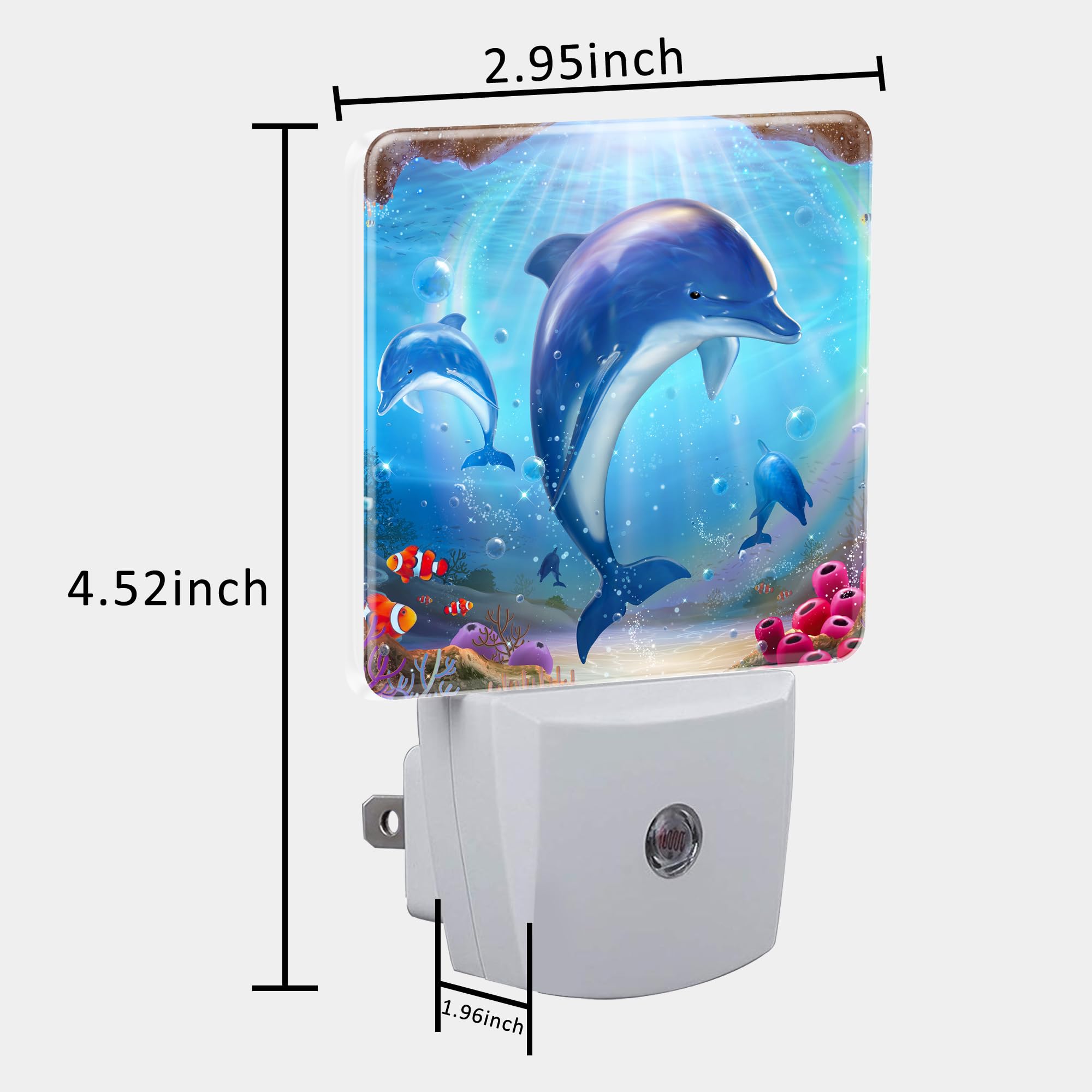 Uiaoiais Night Light For Kids Girls Boys, Cute Dolphins In Tropical Sea Led Night Light Plug Into Wall With Dusk To Dawn Sensor
