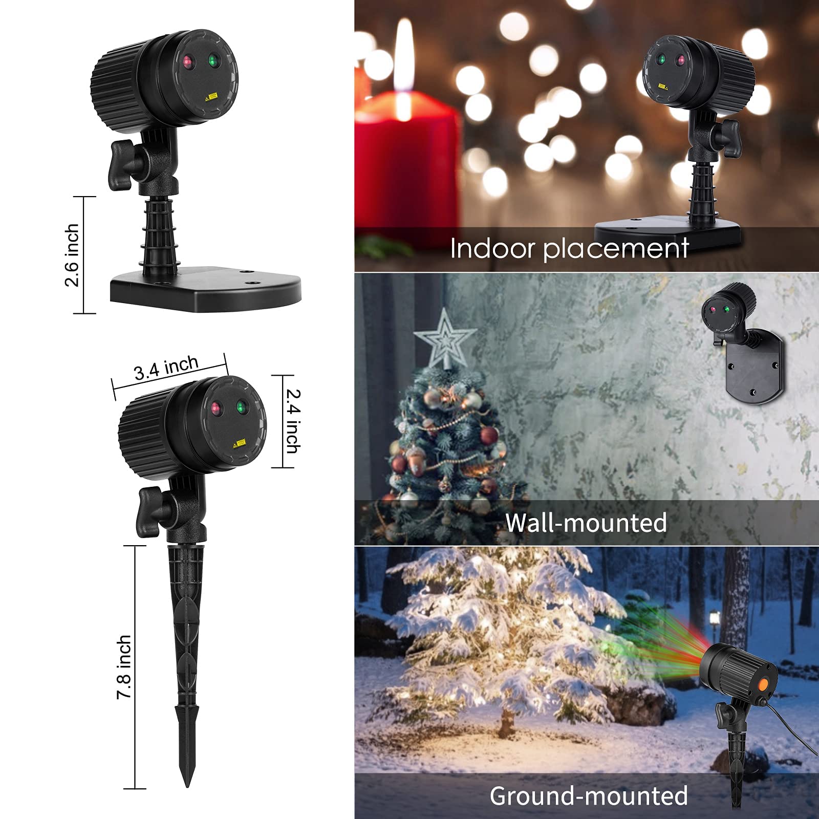 Christmas Projector Laser Lights Outdoor Red And Green Starry Projection Light 3 Working Modes Waterproof Plug In Mountable Land