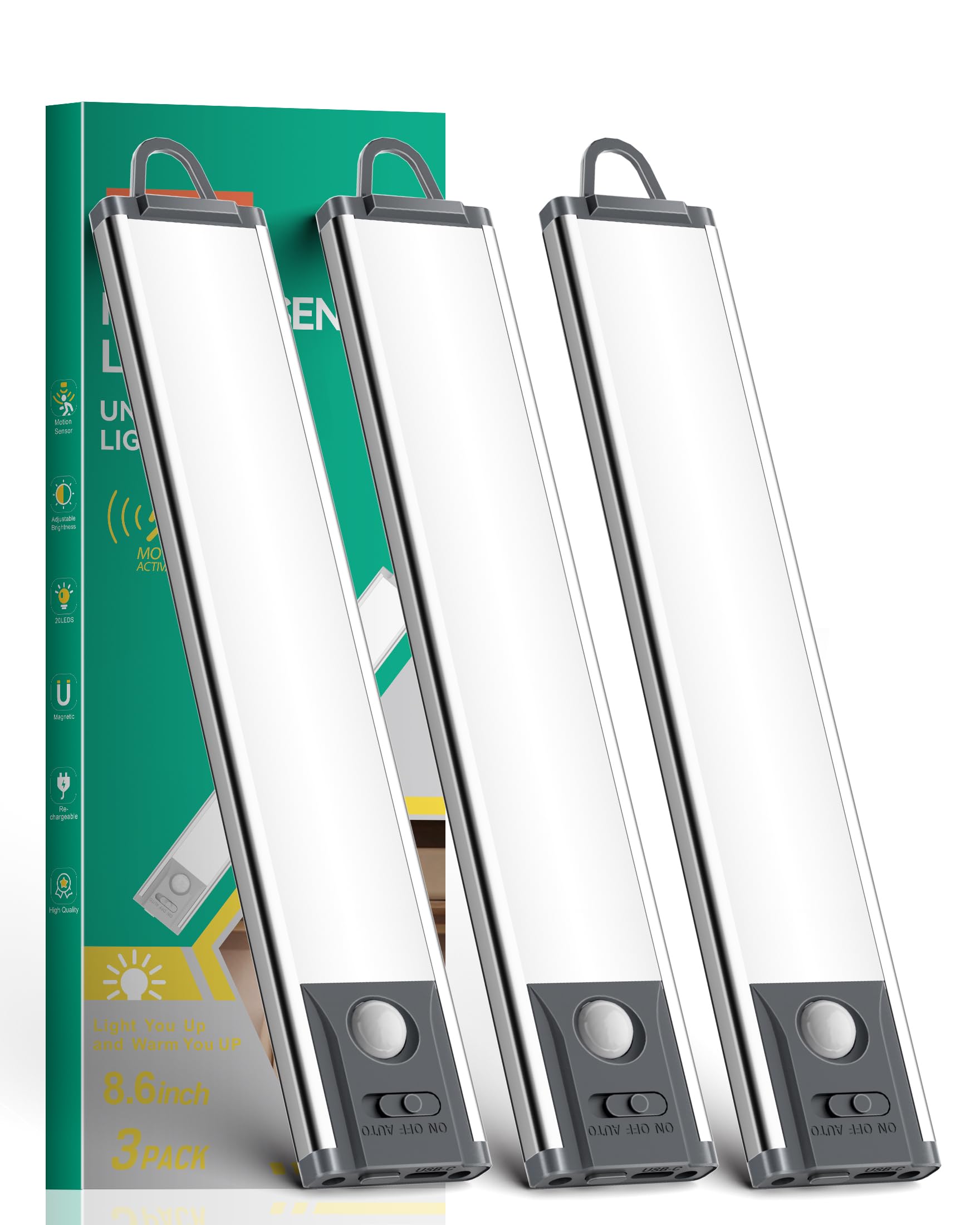 Under Cabinet Lighting 8Inch Motion Sensor Light Indoor 1000Mah Battery Operated Lights Closet Light Wireless Magnetic Led Light