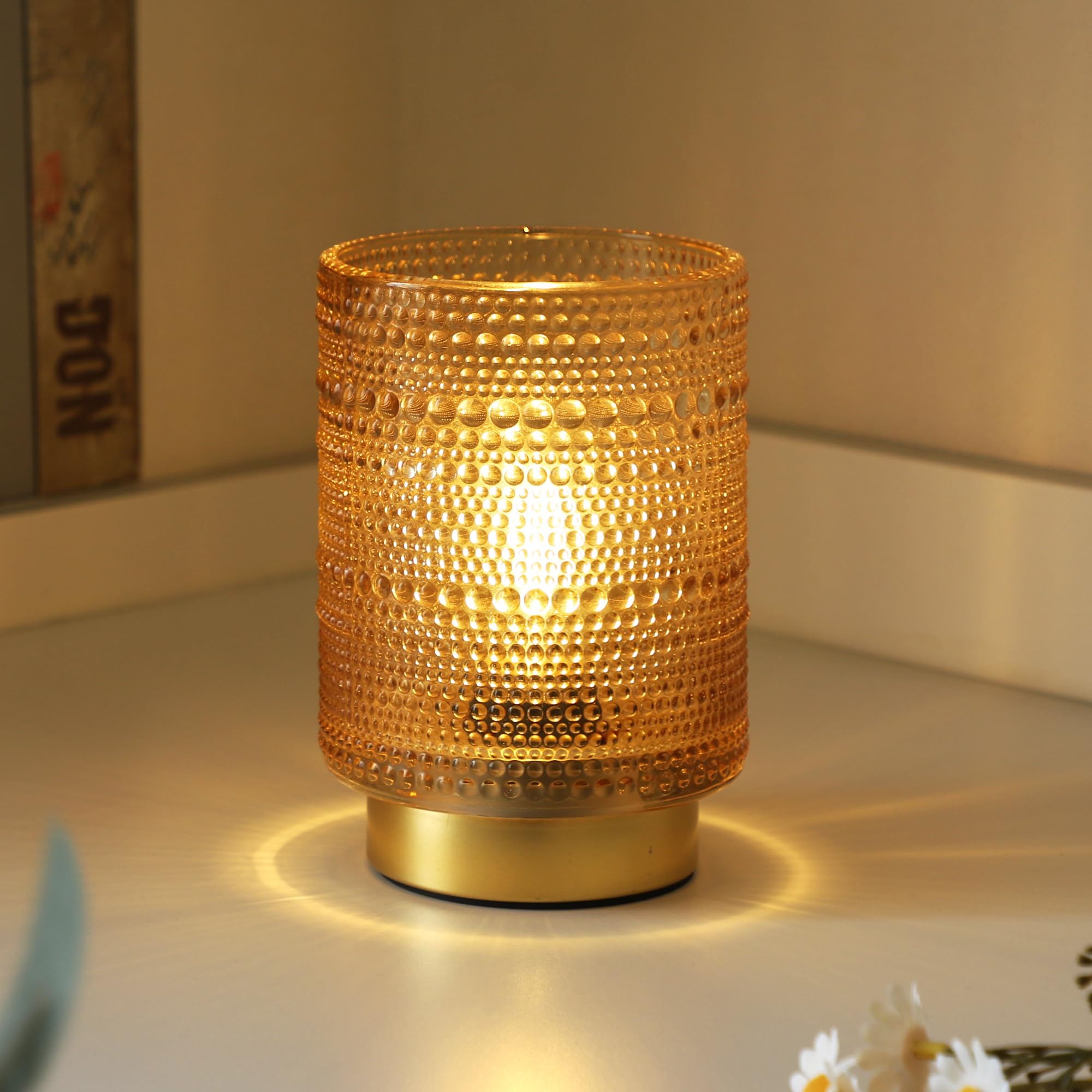 Battery Operated Decorative Lamp with Timer for Bedside/Bookshelf Decor,Cordless Small Accent Table Lamp with LED Warm Bulb for 