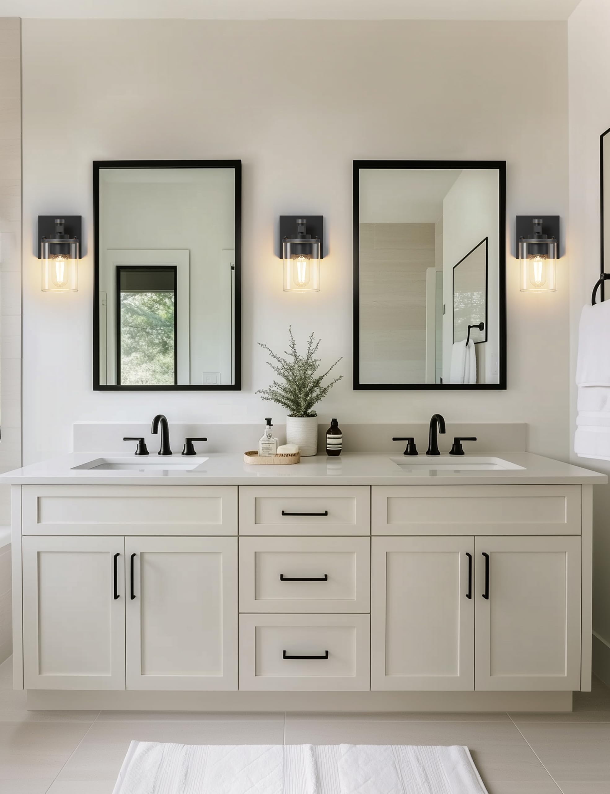 L LOHAS LED Bathroom Vanity Light, 1-Light Black Fixture, Metal with Clear Glass Shade, Modern Design for Mirror or Hallway