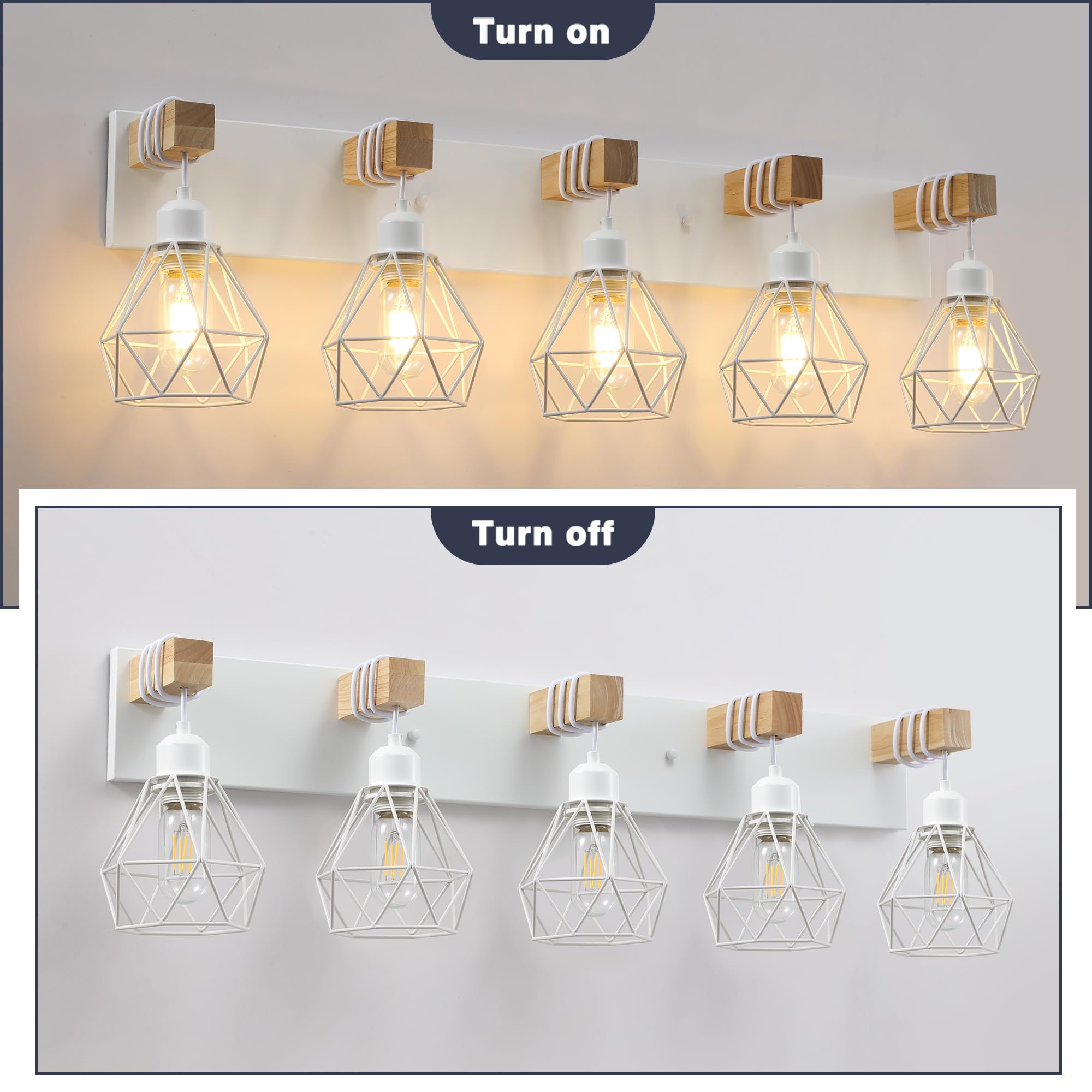 maesta Farmhouse Bathroom Vanity Light Fixture 5-Light Metal Sconces Over Mirror White