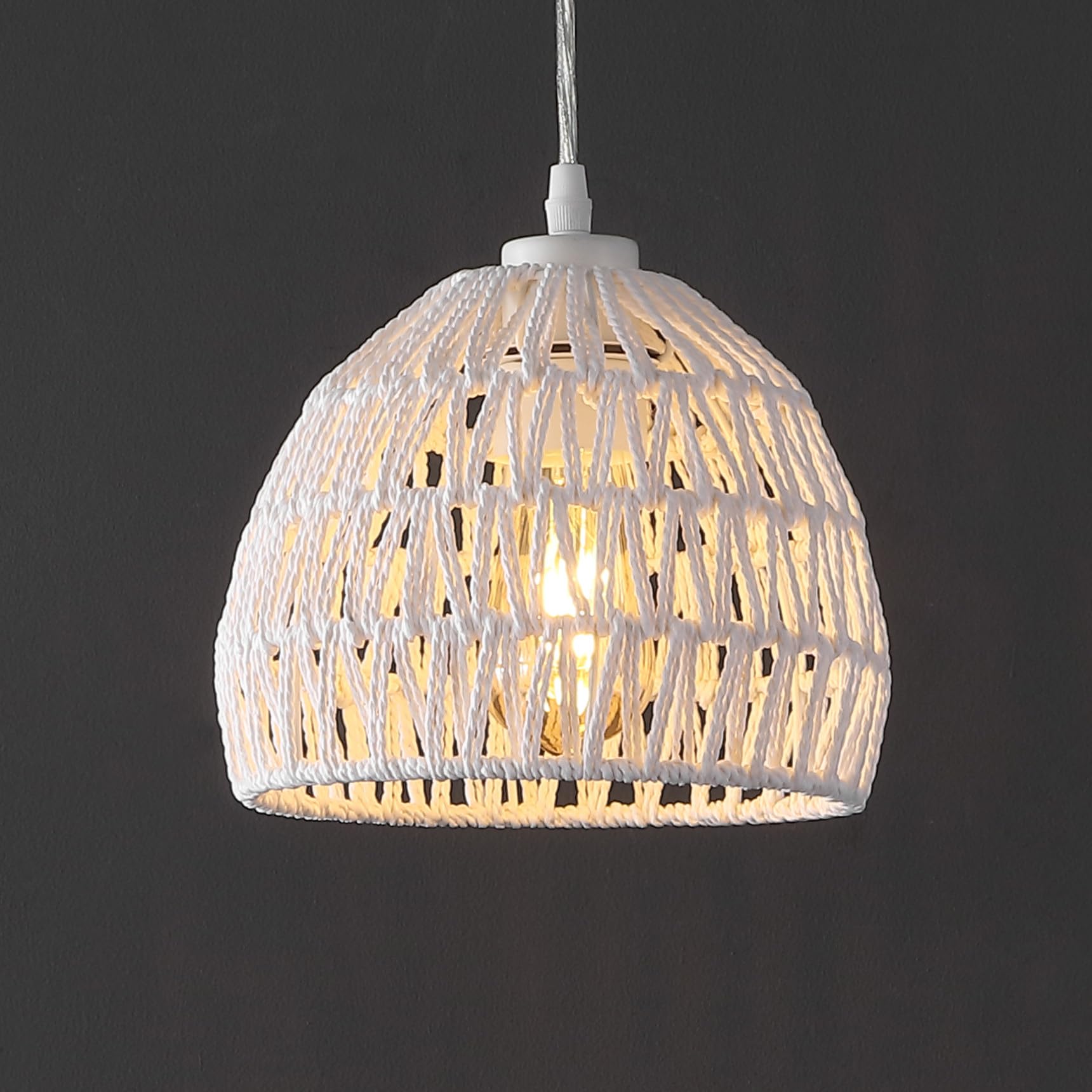 JONATHAN Y LED Pendant Light 1-Light Bohemian Woven Rope/Iron 8.25in White Model JYL6512A