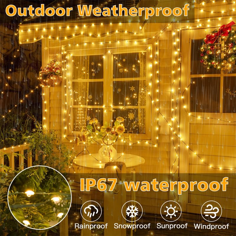 Ollny Christmas Lights, 198 FT, 600 LED, Waterproof, 8 Modes, Remote Timer, Warm White, Model HG-29V610C