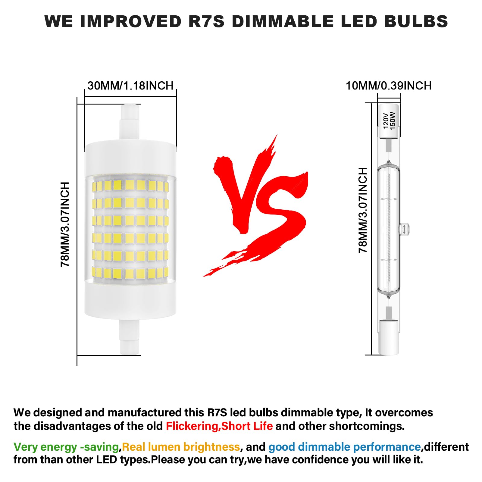 R7S Led Bulb 78Mm Dimmable J Type Double Ended Floodlight 150W T3 Halogen Bulb Replacement For Work,Security,Landscape Lights,Fl