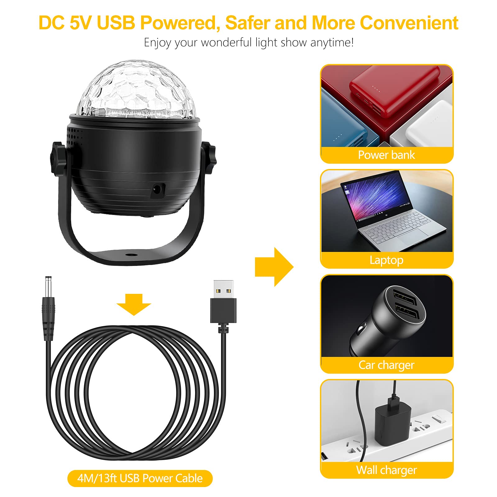 Disco Ball Party Lights, Gritin Sound Activated Dj Strobe Lamp Stage Light with Remote Control- 3W RGB Dynamic Light Effect, 4M/