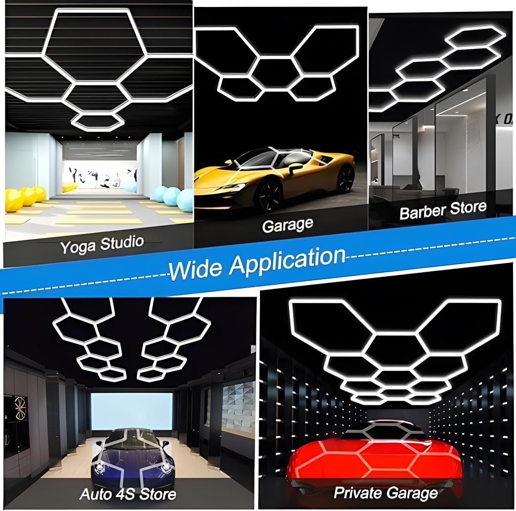 Tiyahomey Aluminum Frame Led Hexagon Garage Light,5 Hexagon Honeycomb Lights 240W 24800 Lumens Hexagon Garage Light With T5 Tube