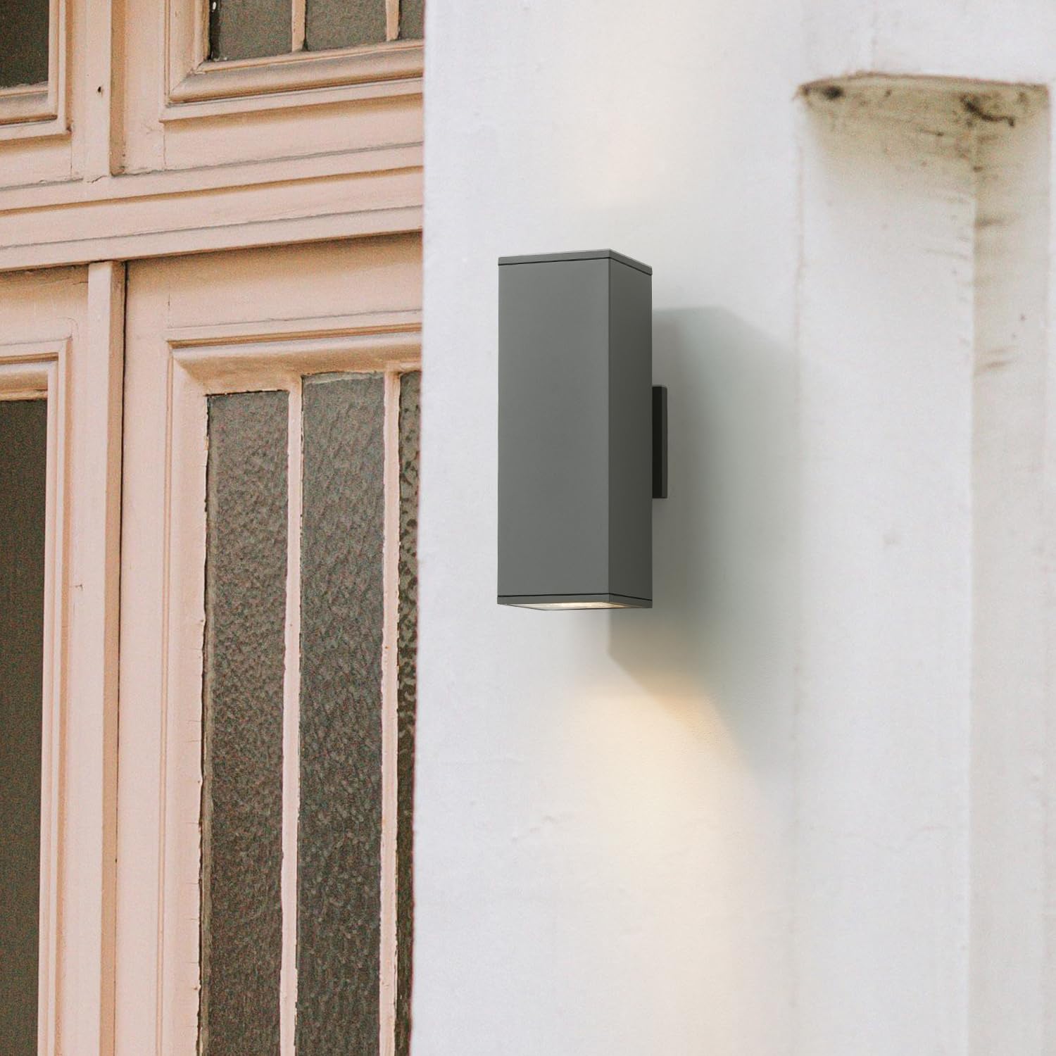 mirrea 14in Modern Outdoor Porch Light Sconce, 2-Pack, Aluminum, Waterproof, Matte Gray, Model BH004