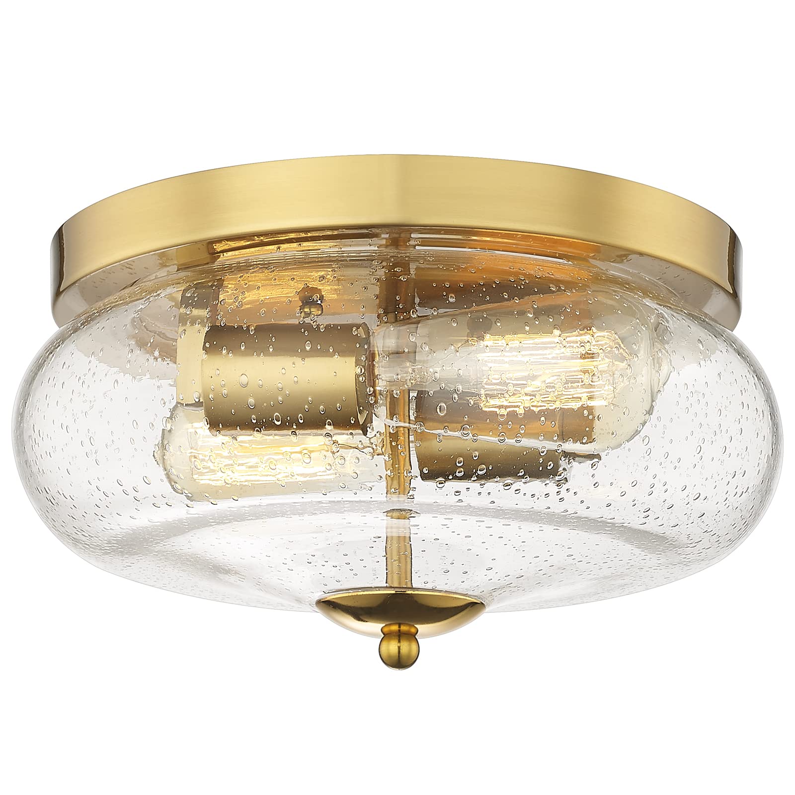 Darkaway Ceiling Light Fixture, Flush Mount, Seeded Glass Shade, 11 inch, Gold, Model 6T1F