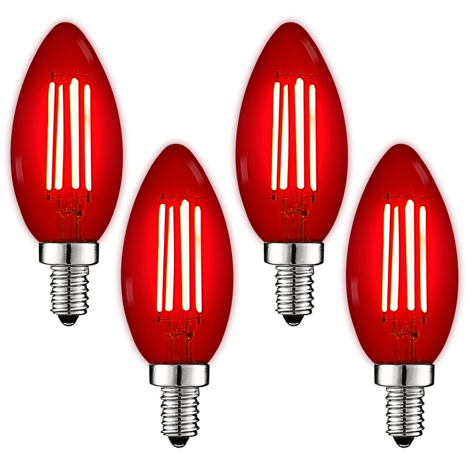 LUXRITE E12 LED Filament Red Light Bulbs, 4.5W, Glass, 4 Count, Model LR21740-4, Indoor Outdoor Decoration