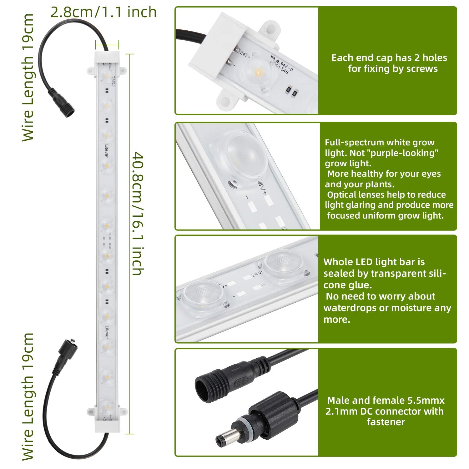 Litever Grow LED Light Strip Kit, 45W Full Spectrum, Easy Installation, Silver, Model LL-FSG-4F for Indoor Plant Growth