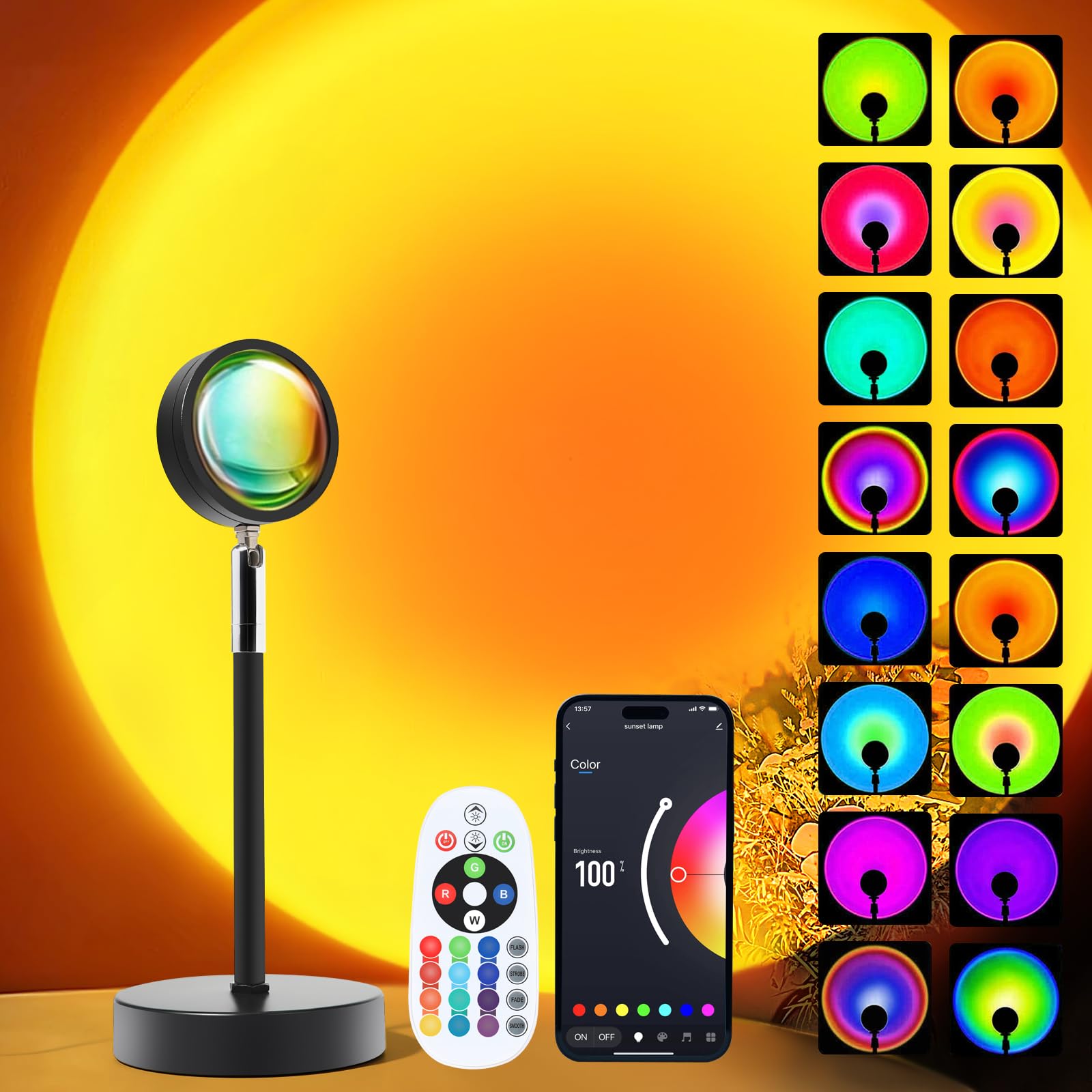 Sunset LED Lamp Projector, 21 Colors Changing App & Remote Control Mood Lighting, Music Sync Ambiance Lighting, Sunset Lamp for 