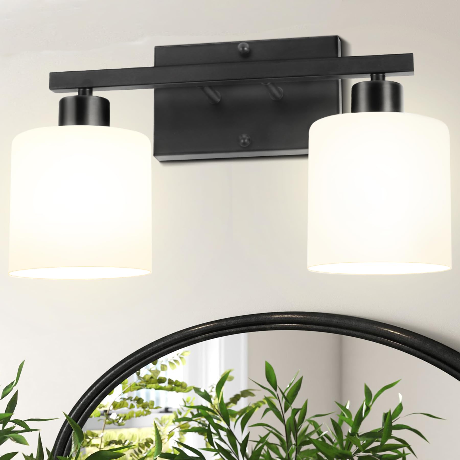Rocunsi 3-Light Bathroom Vanity Light Fixtures Over Mirror, Brushed Nickel Vanity Wall Scones Lighting For Bedroom Living Room, Vanity Lights With Milky White Glass Shades, E26 Socket