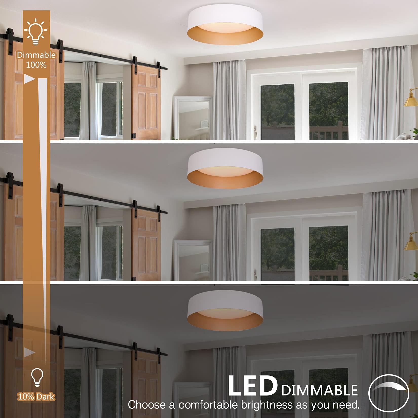 Bargeni Led Ceiling Light Fixture,12.5 Inch Flush Mount Light Fixture,Matte White With Gold Inside,Dimmable 3000K/Warm White/18W(100W Equiv.),Outdoor Lighting Fixtures Ceiling For Bedroom And Hallway