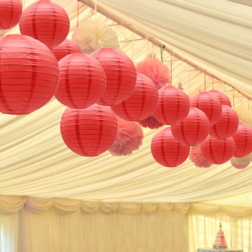 Adlkgg Round Hanging Paper Lanterns Decorations For Party Wedding Birthday Baby Showers Christmas Supplies, Red 9 Pack