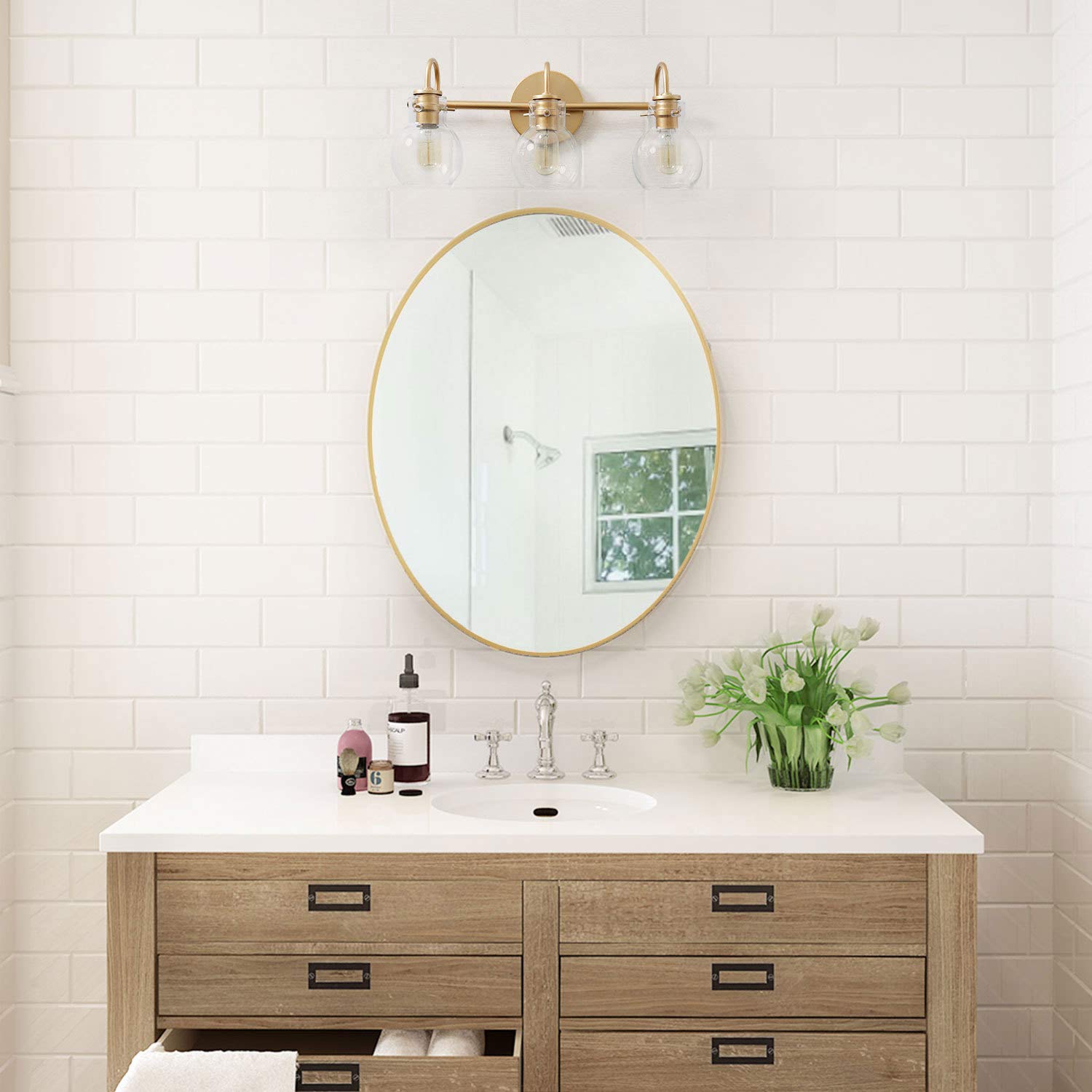 Ksana Gold Bathroom Vanity Light Fixtures With Clear Glass Shade, 22?7?9