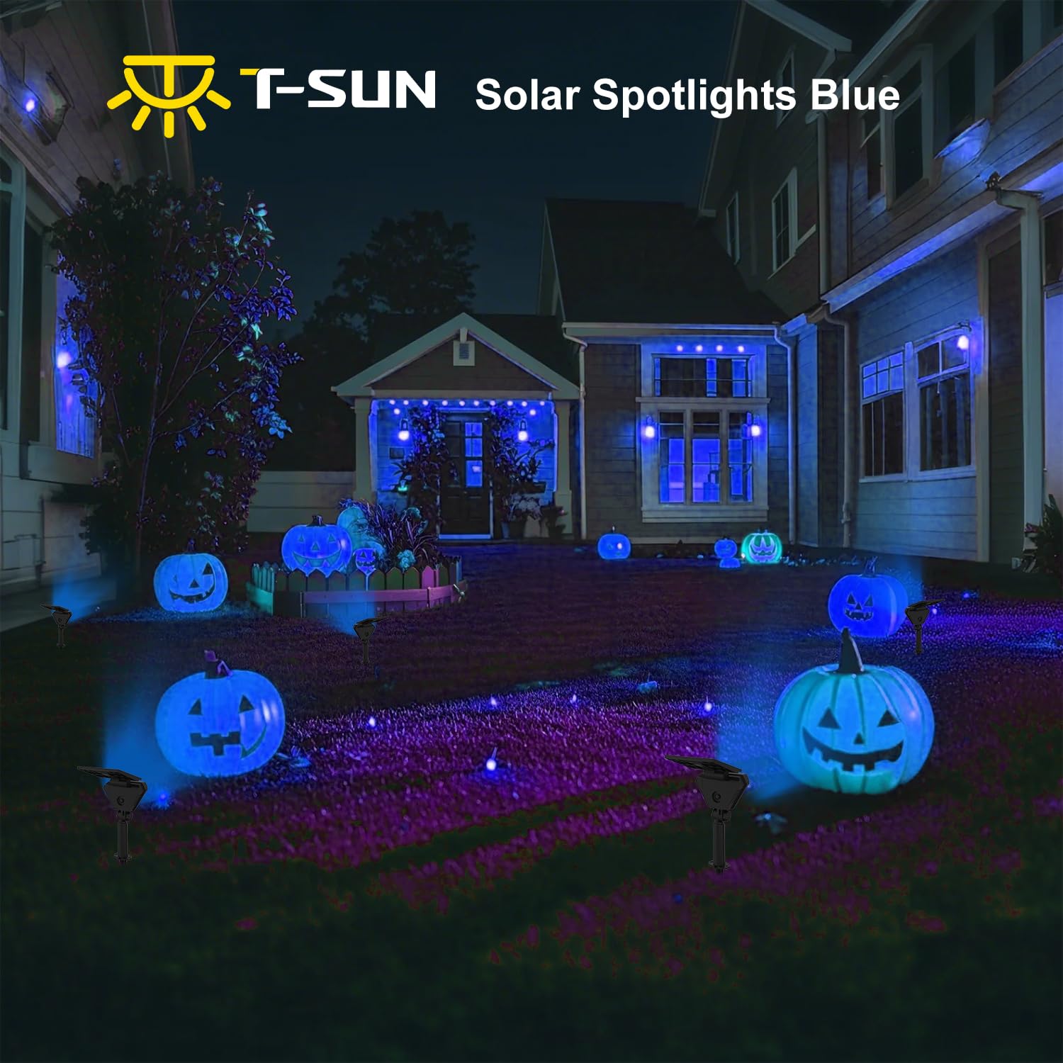 T-Sun Blue Spot Lights Outdoor, 6 Pack Solar Spotlights Blue Solar Lights Outdoor Waterproof Christmas Spotlights Landscape Ligh