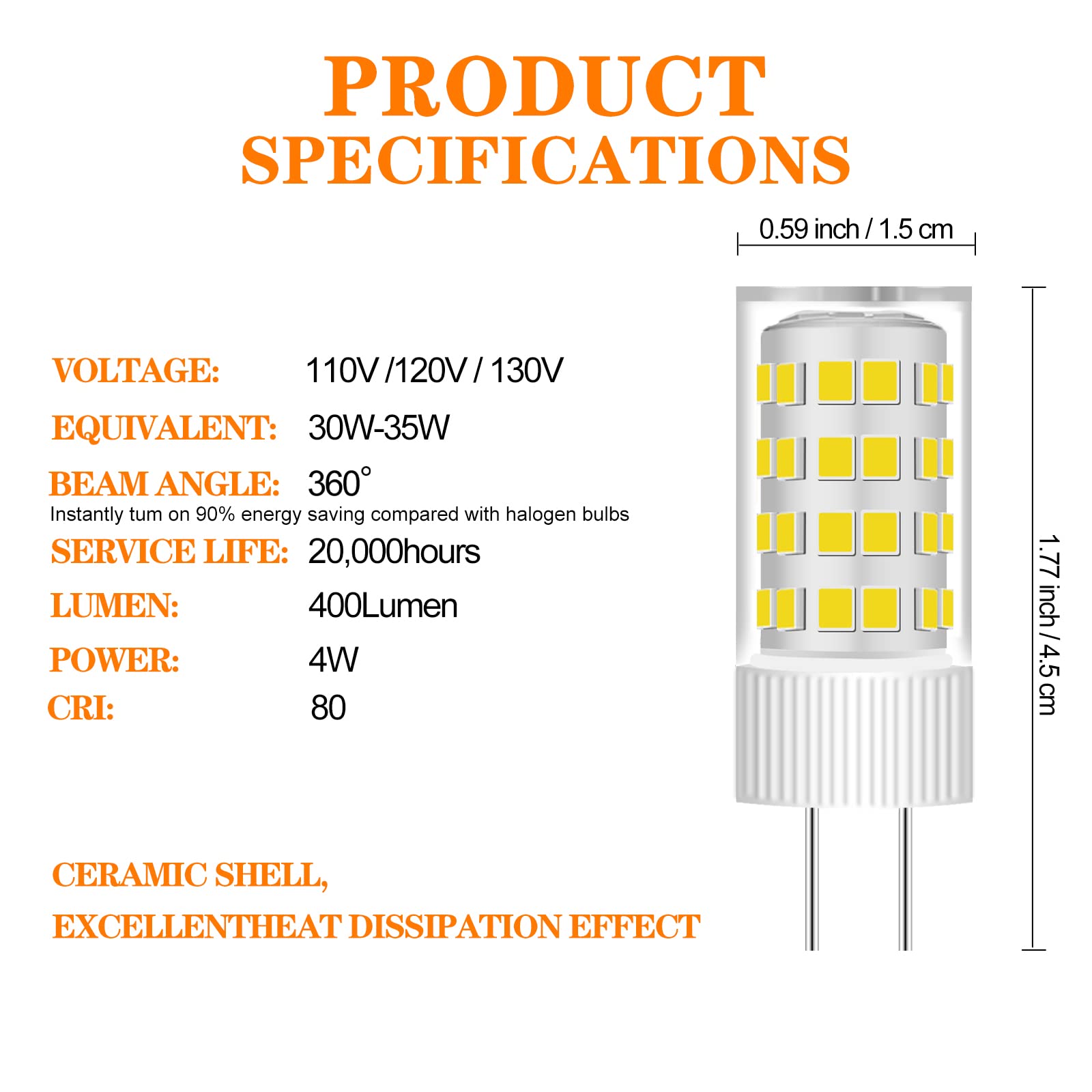 Huimeijia Gy5.3 Bipin Base T4 Led 110V Ceramic Corn Light Bulb With 4W Equivalent 40W Halogen Replacement Bi-Pin G5120 For Ceili