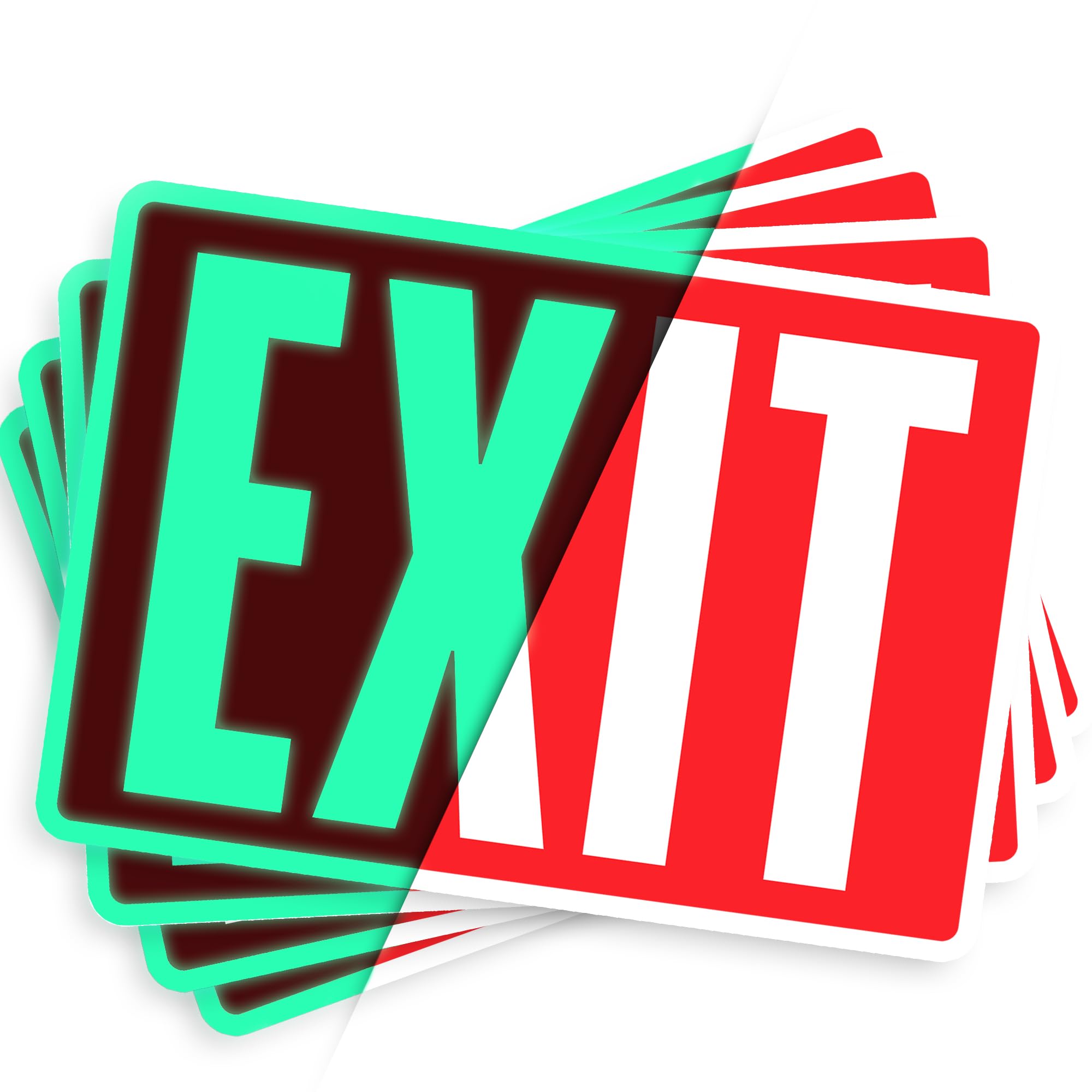 Exit Sign Stickers - Glow in The Dark - 4 pcs, 10'' by 7'' - Ideal Illuminated Emergency Exit Signs for Business or Office - Pho