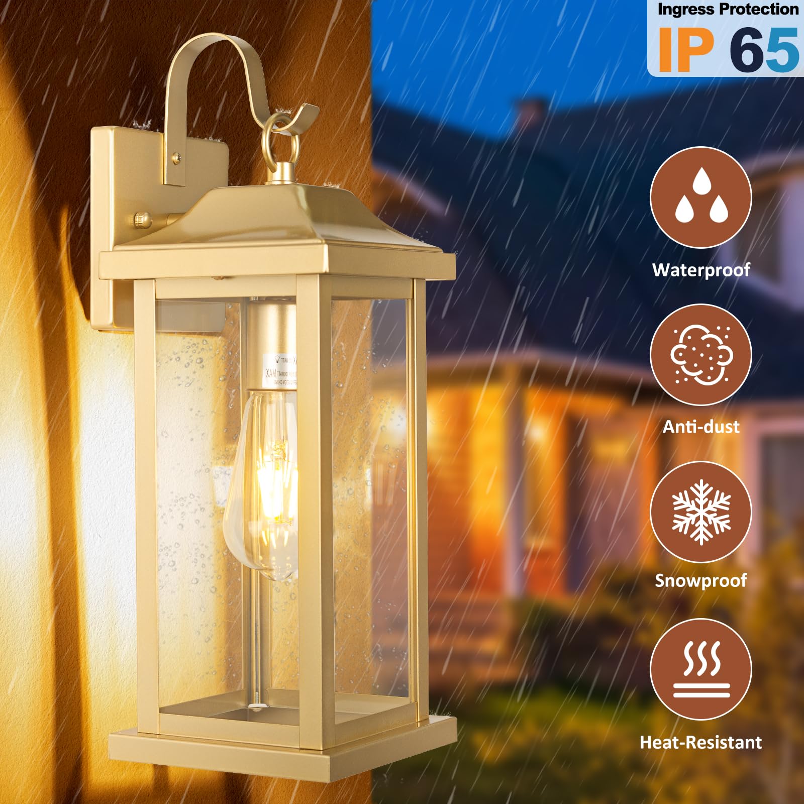 Roravilila 17 Inch Large Gold Outdoor Sconces Wall Lighting 2-Pack, Exterior Light Fixtures Ip65 Waterproof Anti-Rust, Brass Por