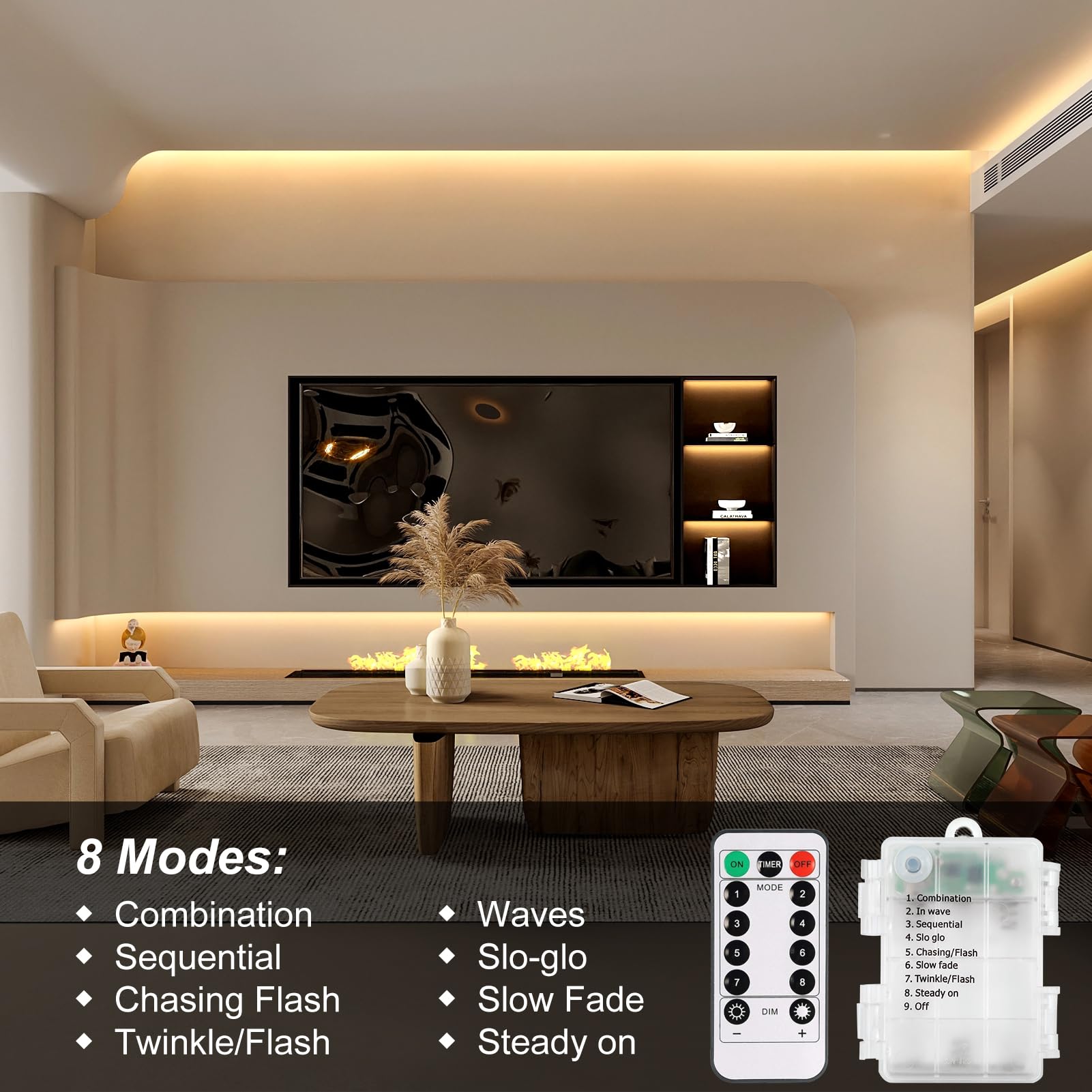 2 Pcs Strip Lights Battery Operated, 9.8Ft 90 Led Strip Lights Self-Adhesive With Remote Timer, Flexible Cuttable Light Strip Fo