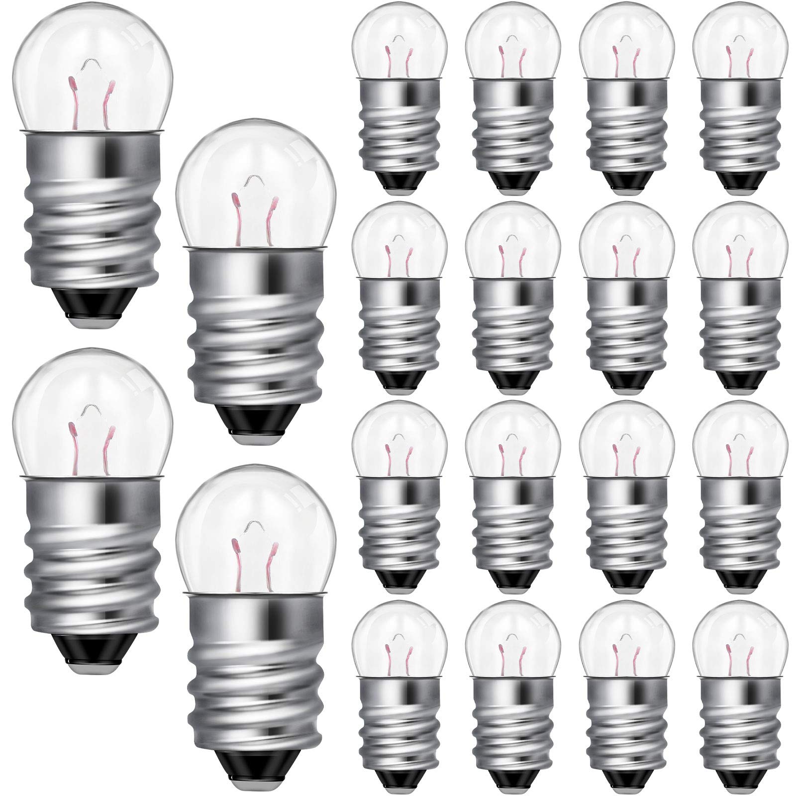 Honoson E10 Miniature Screw Light Bulbs - 20 Pack, 3.8V, 0.3A, Incandescent Bulbs for Electrical Experiments and Indicator Lights