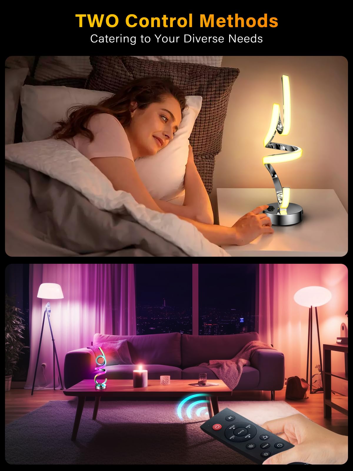 Wefomey Modern Spiral LED Table Lamp - Color Changing, Dimmable, Rechargeable Nightstand Light - Silver, Model WF-CLTL-02