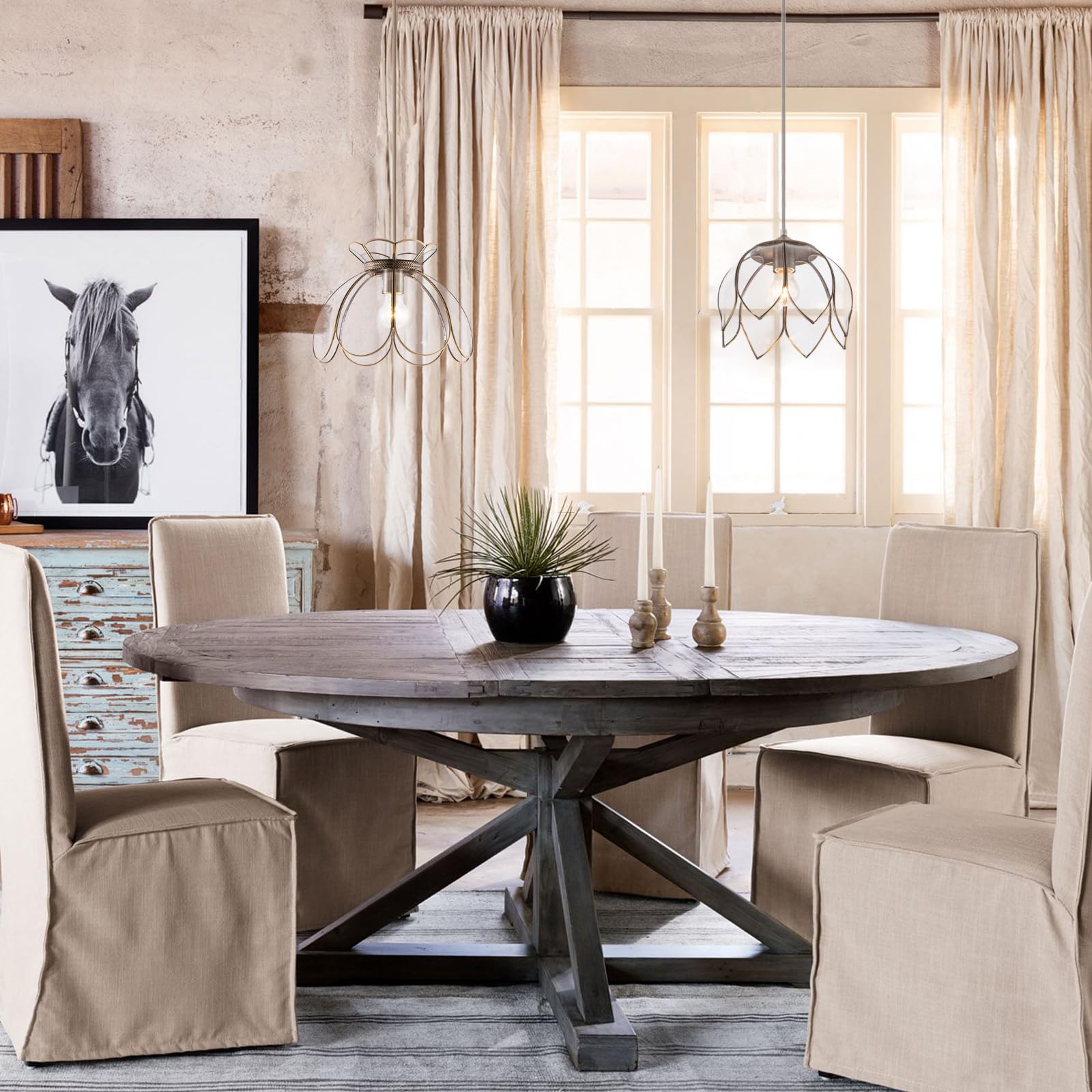 Clear Glass Pendant Lighting, Vintage Oriental Lotus Brass Ceiling Pendant Light Fixture, Modern Flower Hanging Lamp For Kitchen