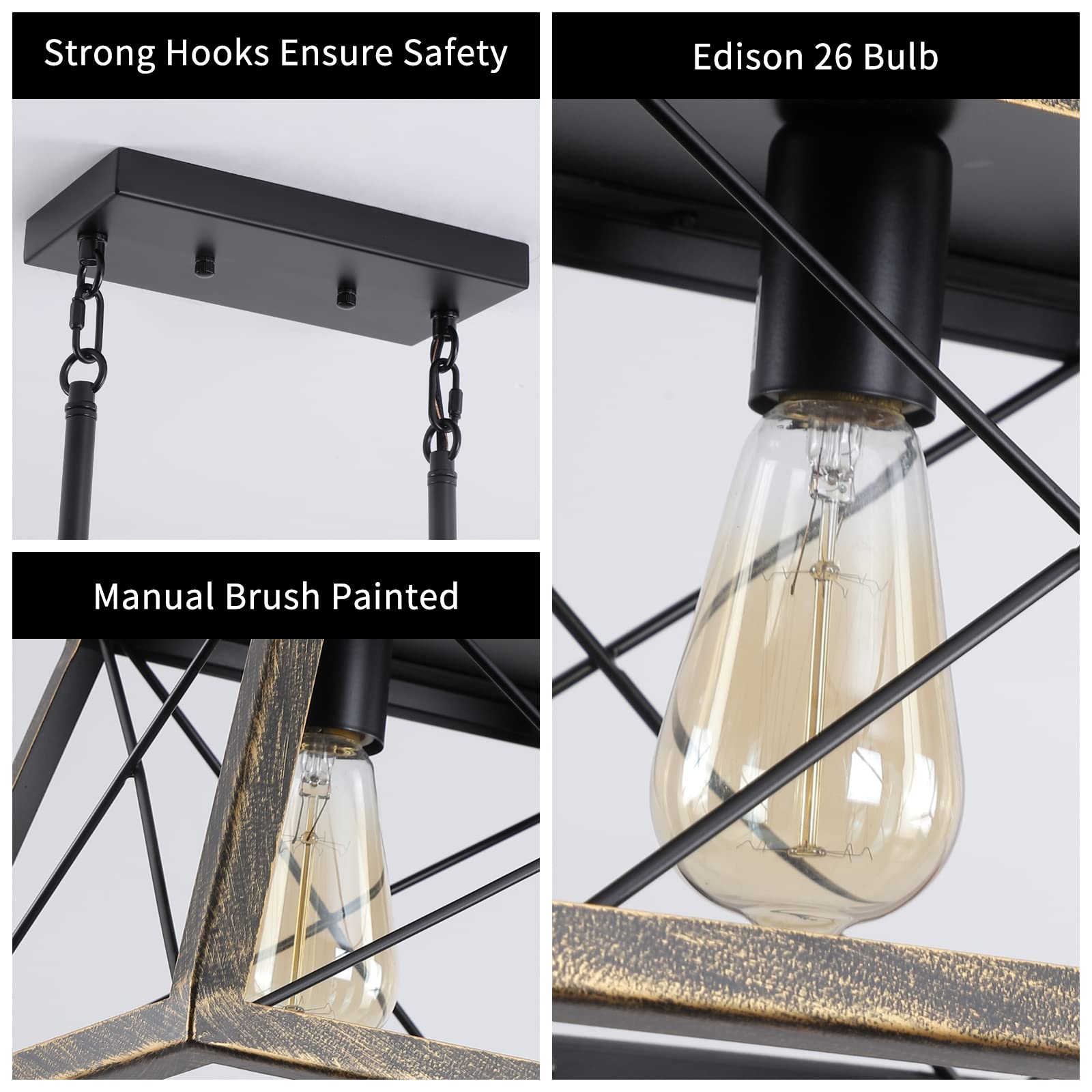 XIPUDA 5-Light Linear Pendant Chandelier, Rustic Iron Ceiling Light Fixture, Black, Model XPD-0059