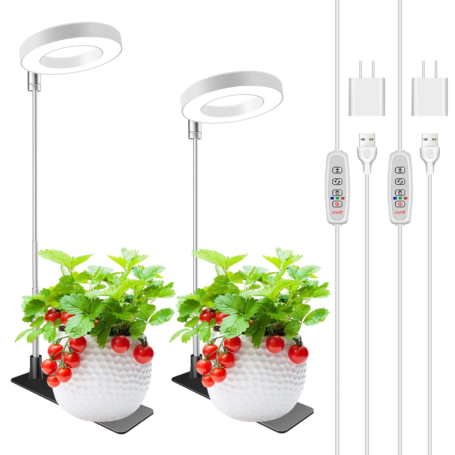Kullsinss Grow Lights For Indoor Plants, Full Spectrum Halo Growing Lamp With Detachable Base, Height Adjustable, 3 Colors, 10 Dimming, Automatic Timer, Plant Light For Small Plants Growing, 2 Pack