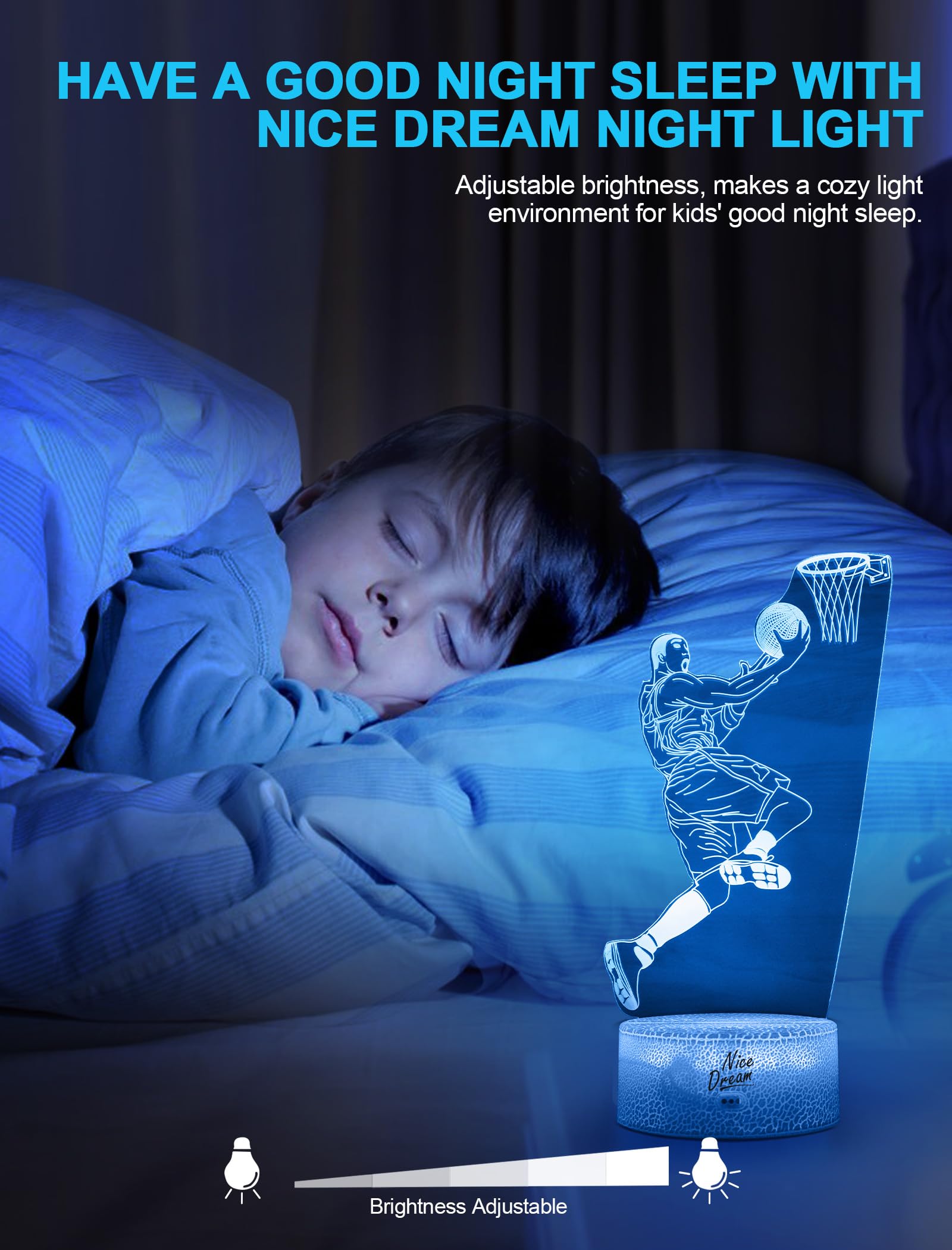 Nice Dream 3D Illusion Basketball Player Night Light, Multicolor, Remote Control, 16 Colors, Room Decor for Kids