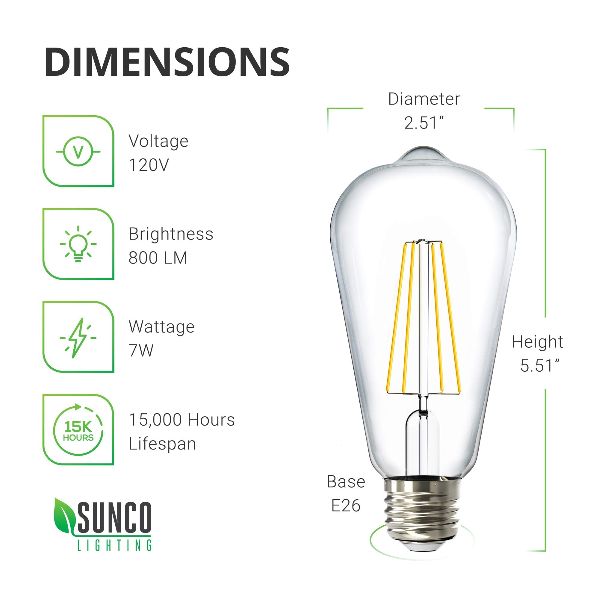 Sunco Lighting LED Dusk to Dawn Bulbs, 3000K Warm White, 7W Equivalent, ST64, E26 Base, 800 LM, 6 Pack