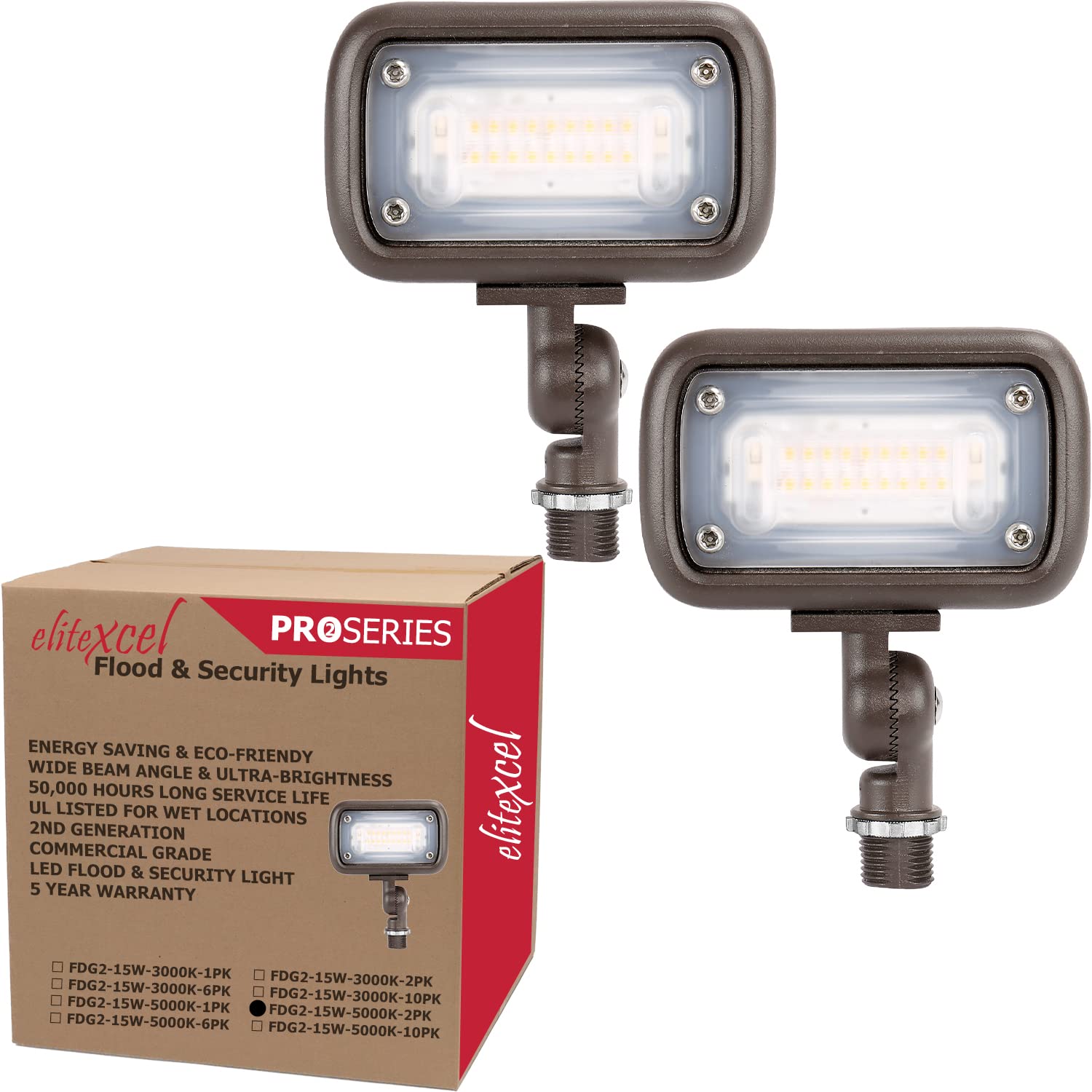 Backyard Lights Outdoor Security  ProfessionalXcel Gen2 15W UL Listed Landscape Lights  1500Lumen LED Flood Flagpole Light Outdoor Waterproof  5000K Daylight  1/2 Knuckle Mount  120-277V and 5 Year Warranty