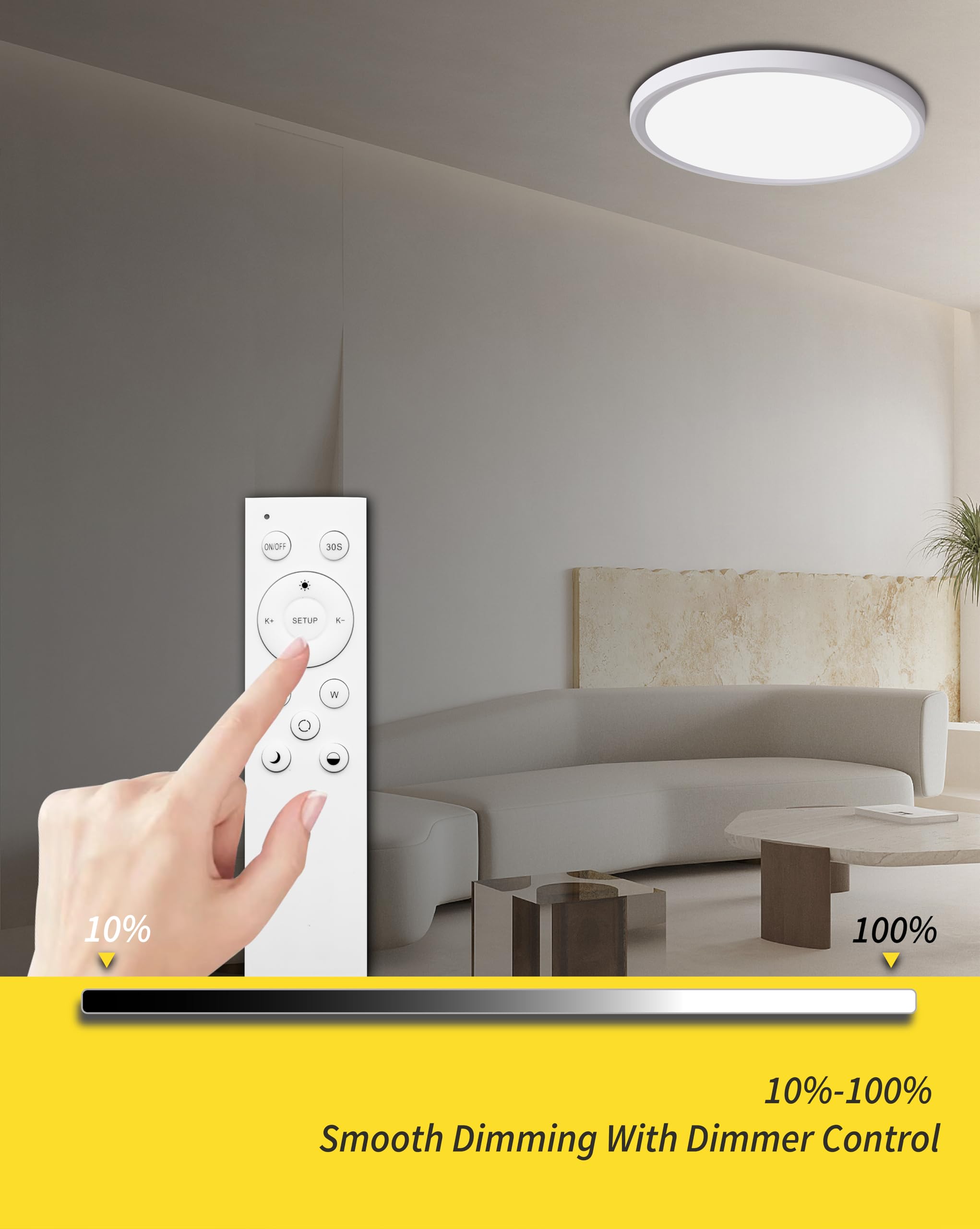Bright Future Lighting 4Pack LED Flush Mount Ceiling Light 12 Inch 24W Dimmable Remote Control White Model BFL12RD-D300H23-24W