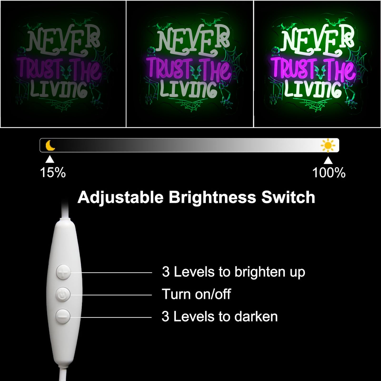 KODGGHK Neon Wall Sign, LED Halloween Decor, Dimmable Switch, 11.8in x 11.8in, Green & Purple, Silicone