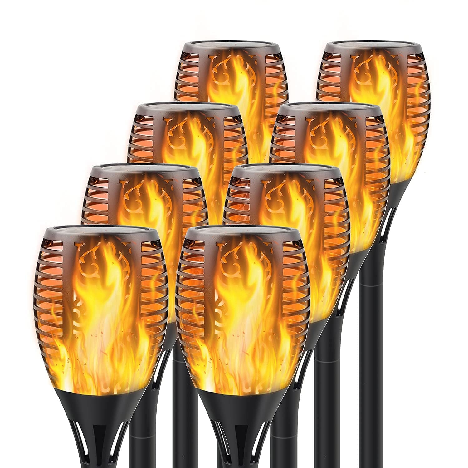 Permande Solar Torch Lights, Flickering Flame Effect, Waterproof, 8 Pack, Black, Model SL33