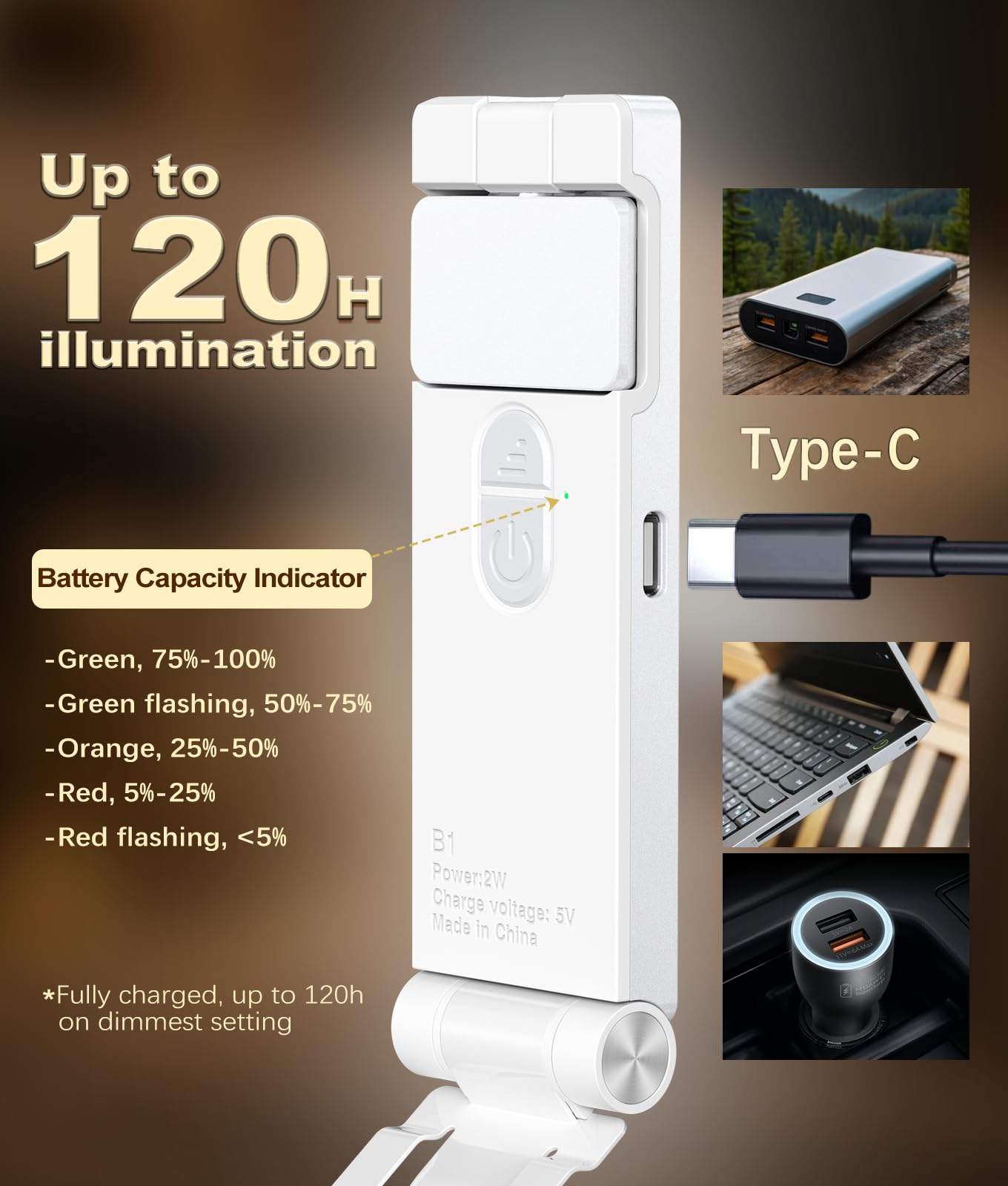 Vtiger Reading Light, Usb Rechargeable Book Light For Reading In Bed,Foldable Clip-On Led Booklight, 3 Amber Colors & 4 Brightne