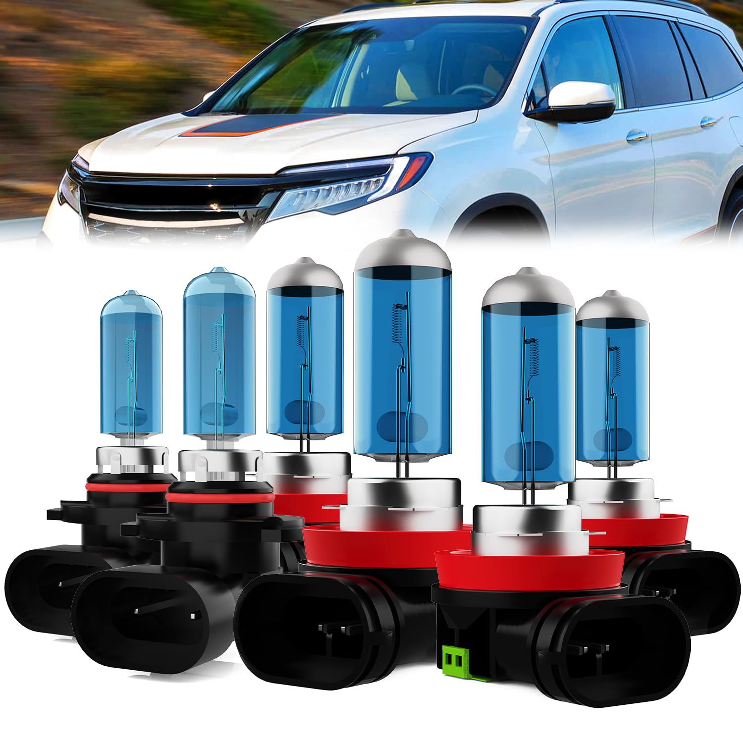 LECCIBUB Headlight Bulbs Compatible With Honda Pilot 2006-2018, 9005/H10/HB3 High Beam + H11/H8/H9 Low Beam + H11/H8/H9 Fog Ligh