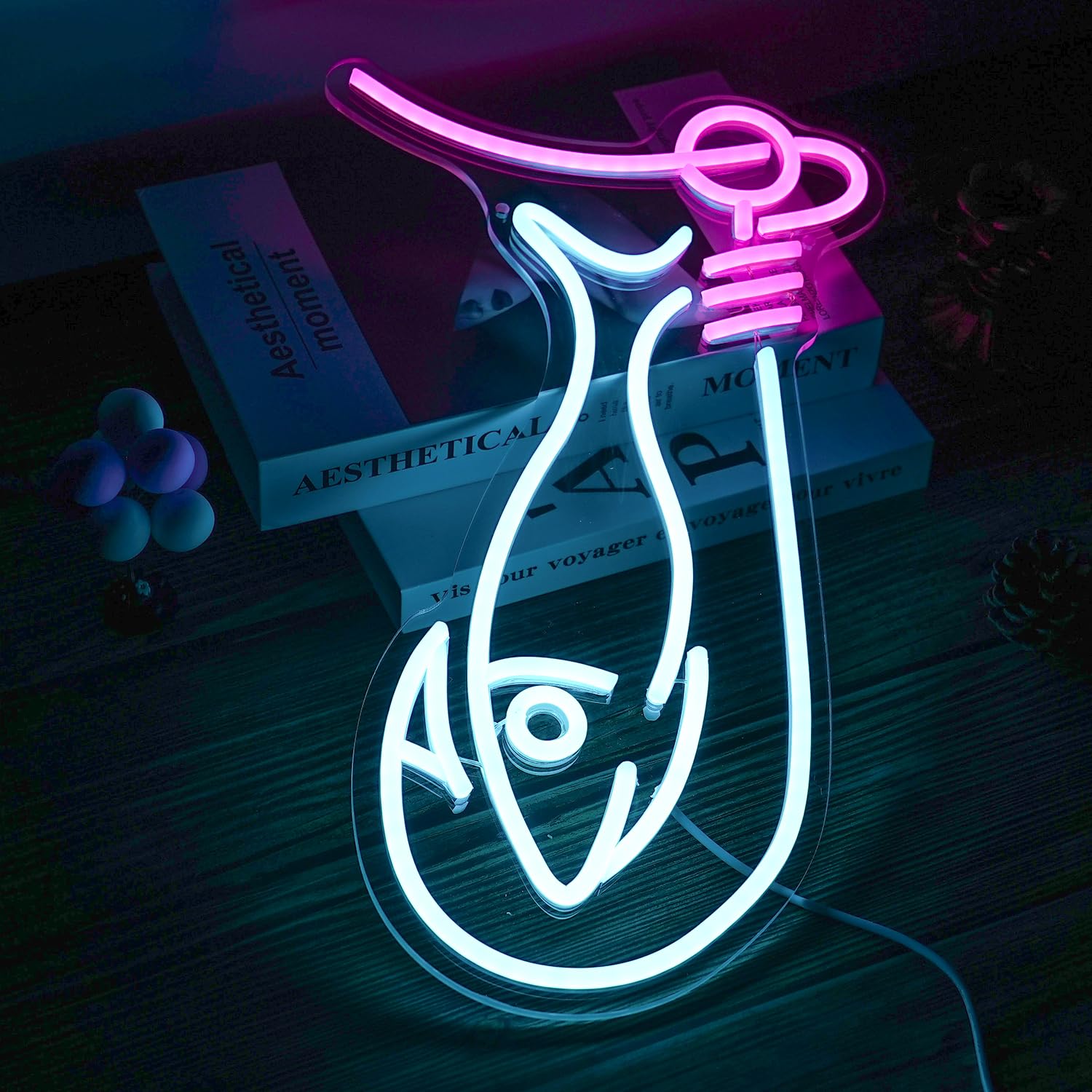 LISIGNVE Fishing Neon Sign LED Wall Light, Dimmable, Ice Blue Pink, Silicone Decor for Living Room, Man Cave, Yacht, Gift for Boys