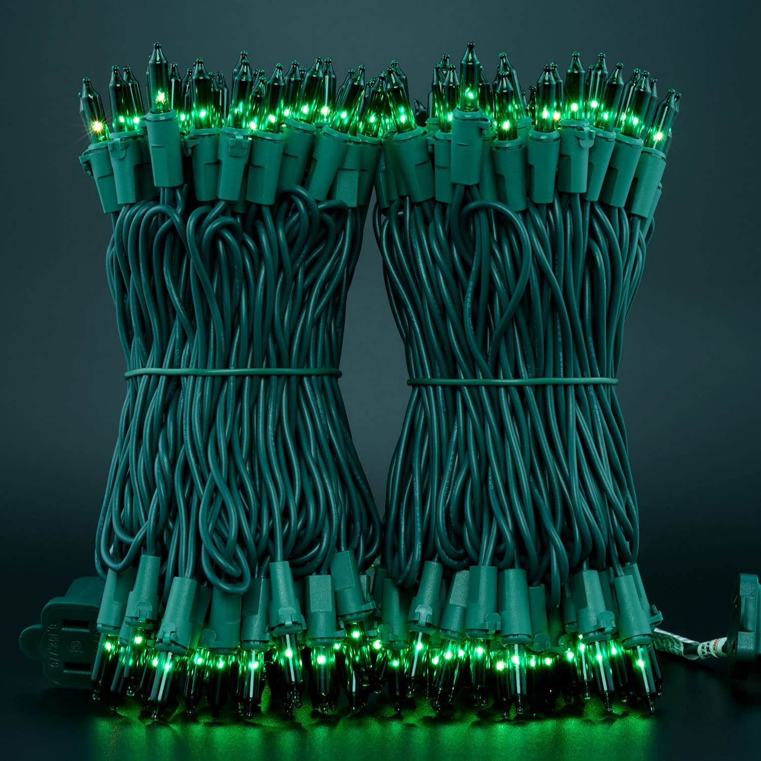 YULETIME Green Christmas Lights, 200 Count, 33 Feet, UL Certified, Copper Wire and Glass Bulbs, Model DDS-L-100E/2F(0.34)