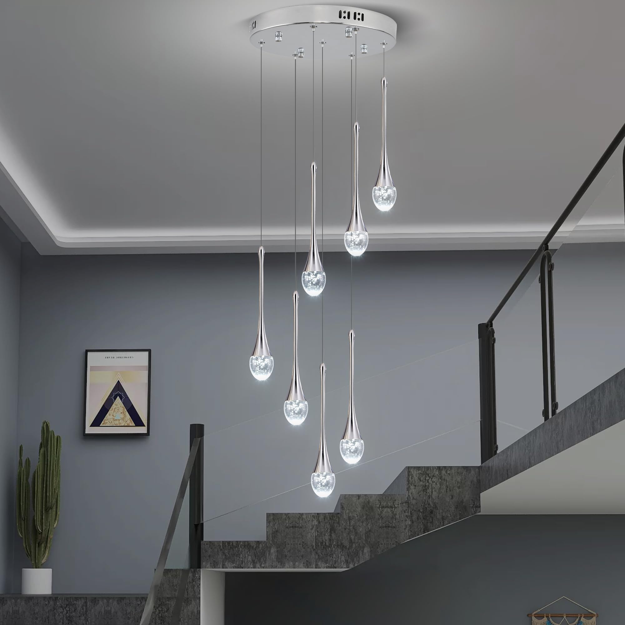 Upfelw Modern Crystal Chandelier 10 Lights Dimmable LED Chrome High Ceiling Fixture Model UCC-S10-0436