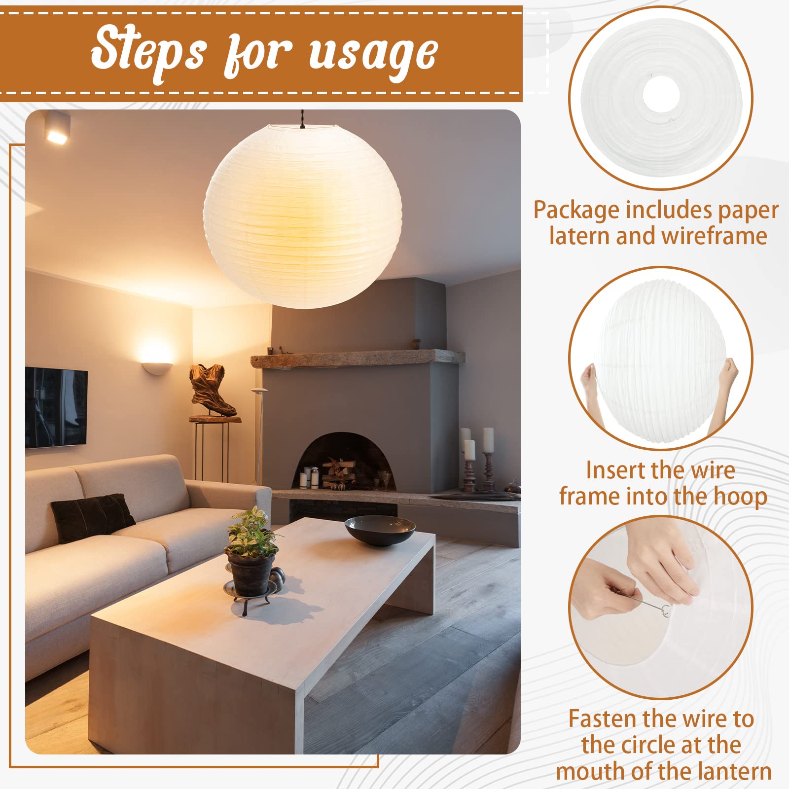 Lanties 30in Jumbo Round White Paper Lanterns - 2 Pcs Hanging Ball Luminary for Wedding, Bridal Shower, Birthday Decoration