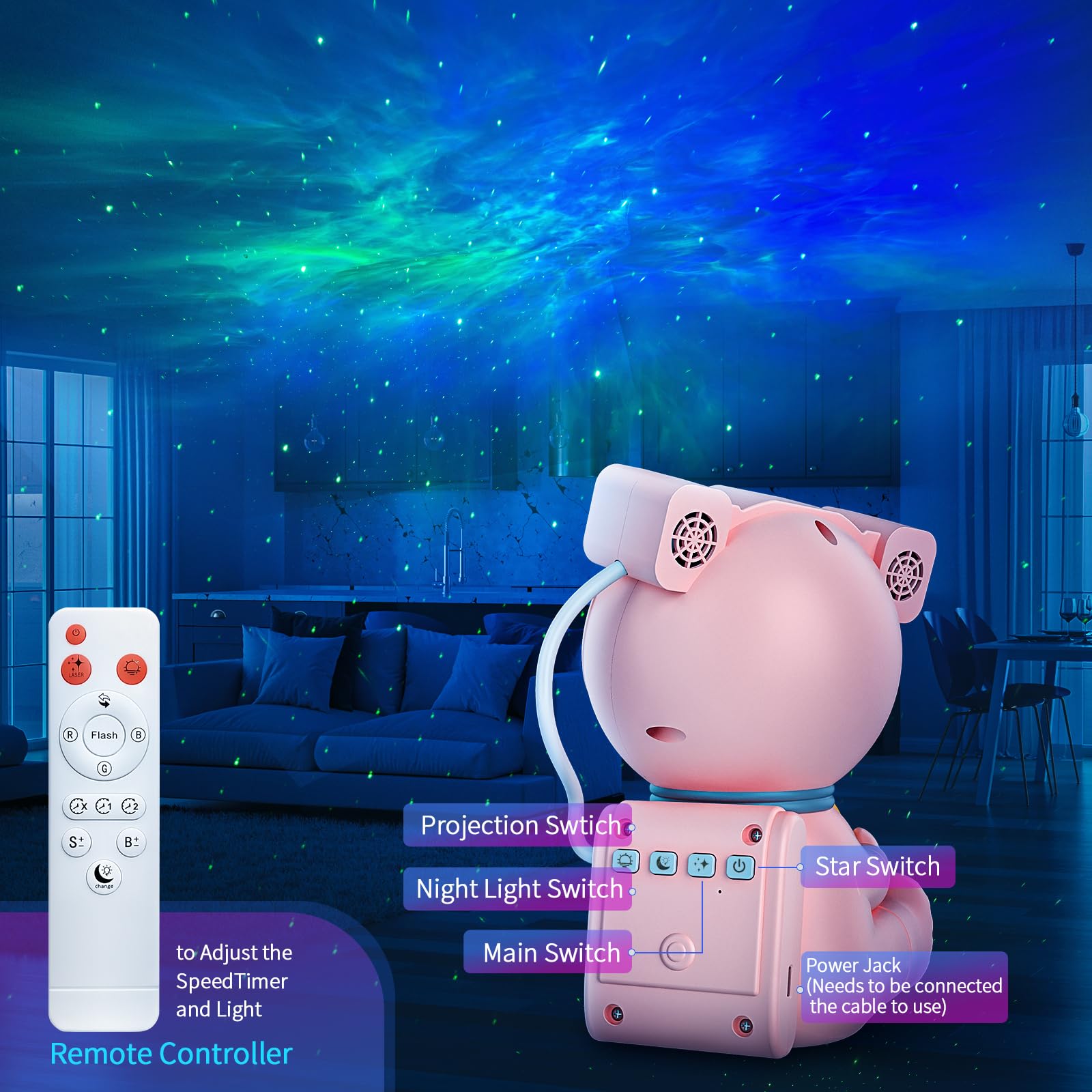 Cayclay Pink Astronaut Galaxy Projector with Timer & Remote, LED Nebula Night Light & Moon Lamp for Kids & Adults, Room Decor Gift
