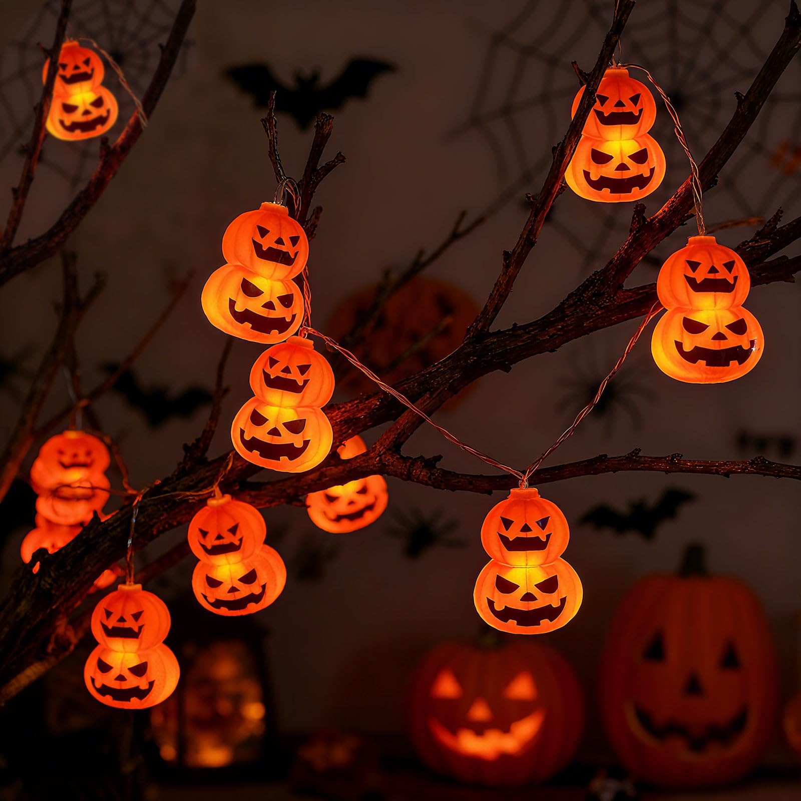 Axiijgl Halloween Decorations 20Led 9.8Ft Pumpkin String Lights Batteries Operated Battery String Lights Outdoor Indoor 2 Layer Orange Pumpkin Halloween Party Decorations